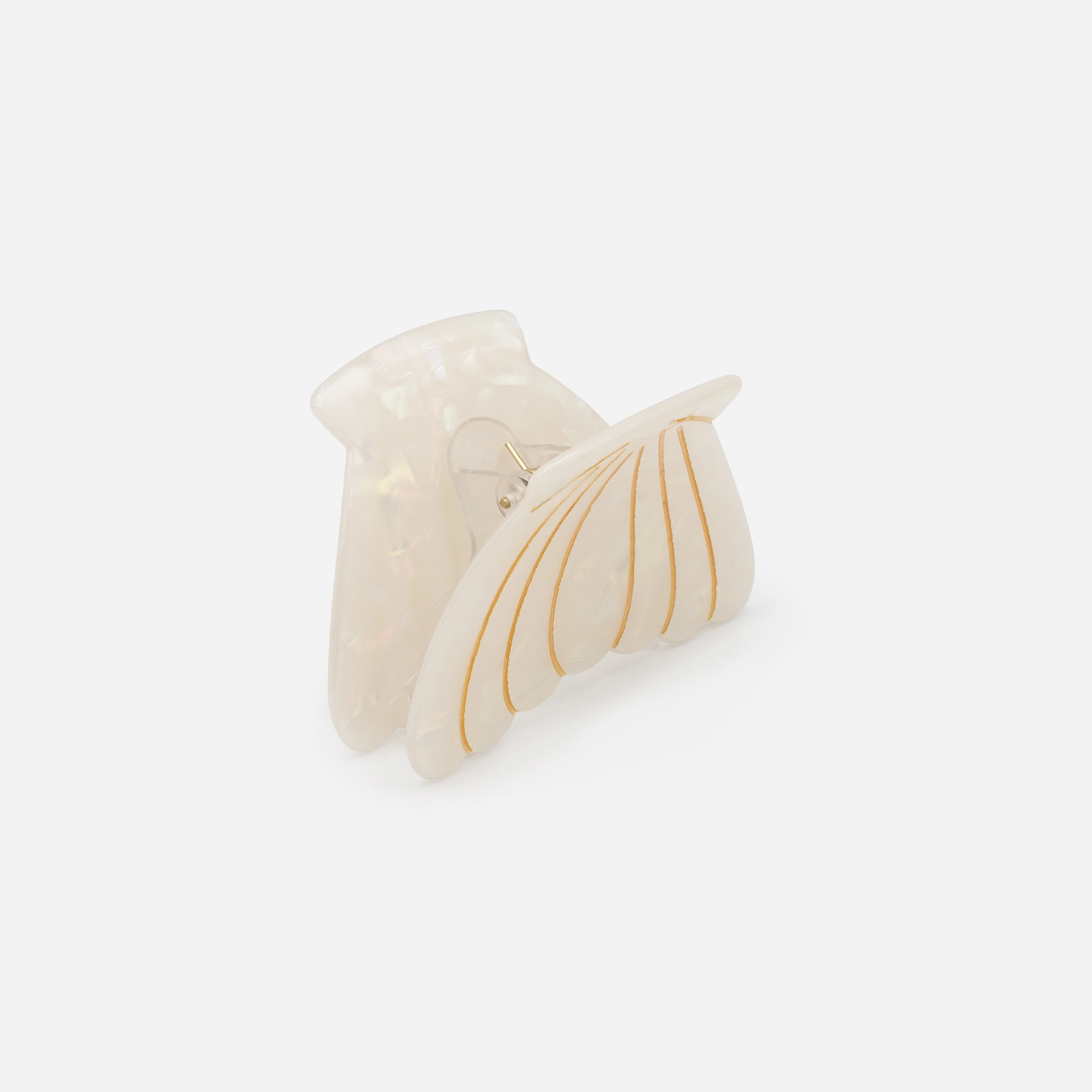 Moyenne pince coquillage blanc nacré et doré - Image 2