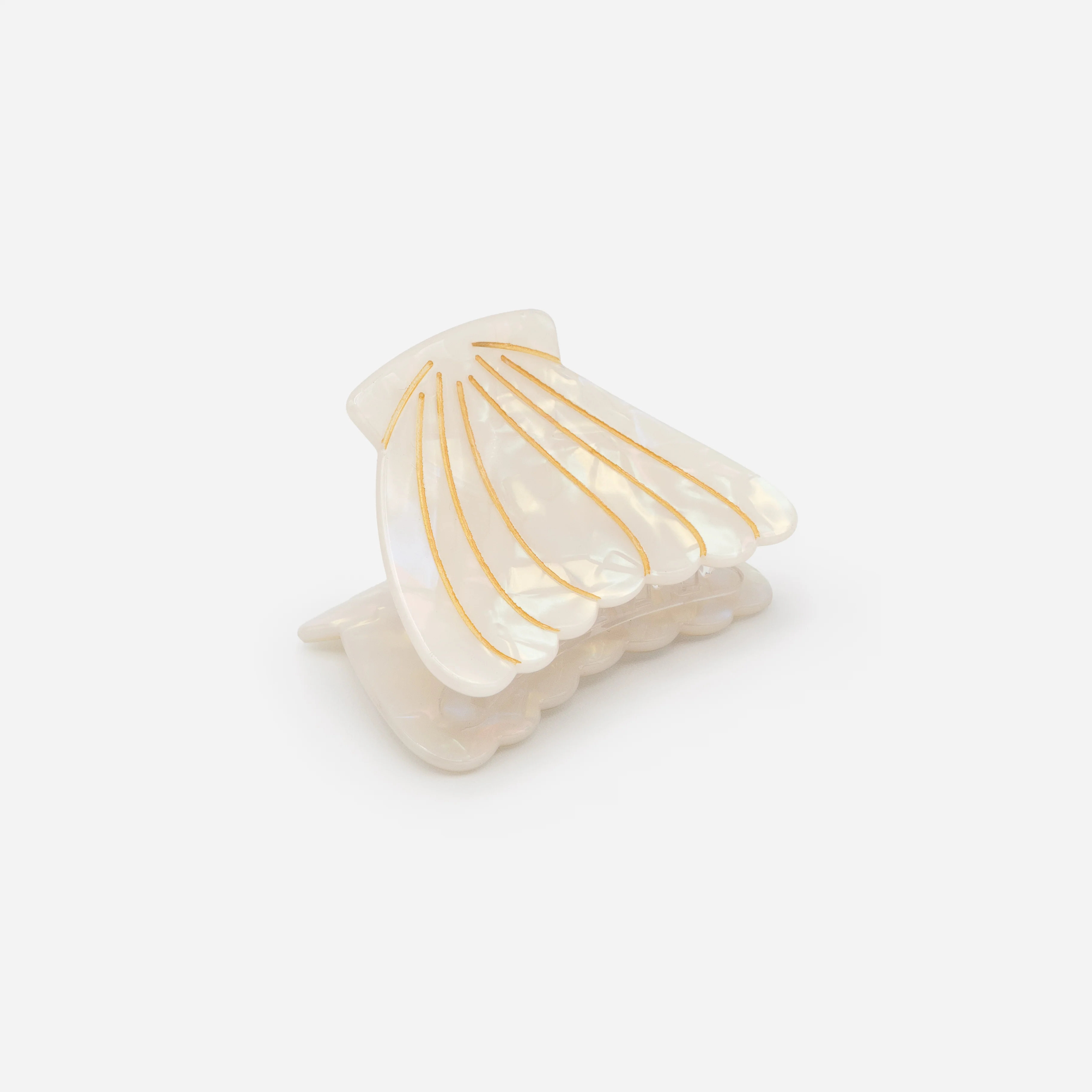 Moyenne pince coquillage blanc nacré et doré - Image 3