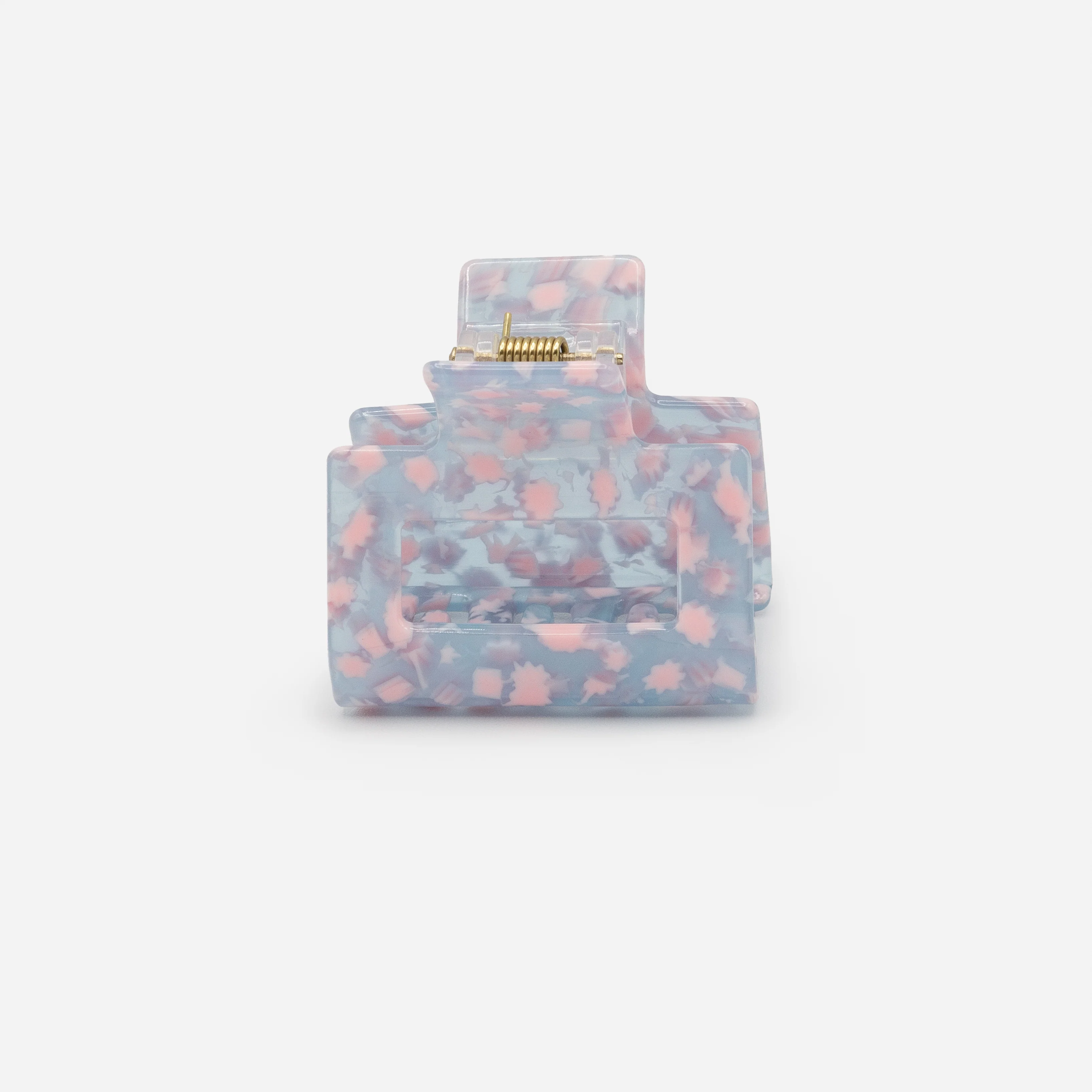 Moyenne pince rectangulaire bleue Ă motifs roses
