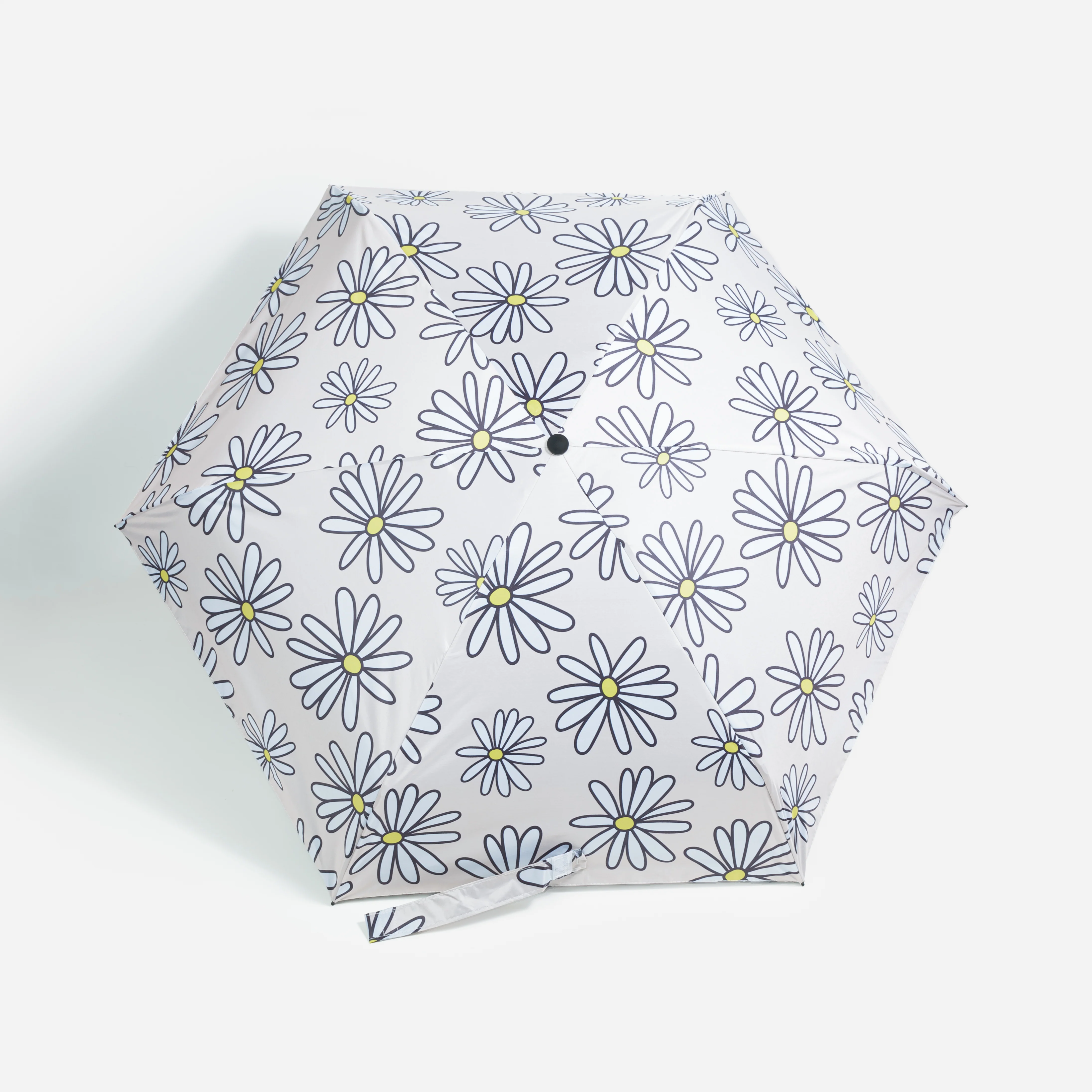 Parapluie beige avec marguerites et sac de rangement - Image 2