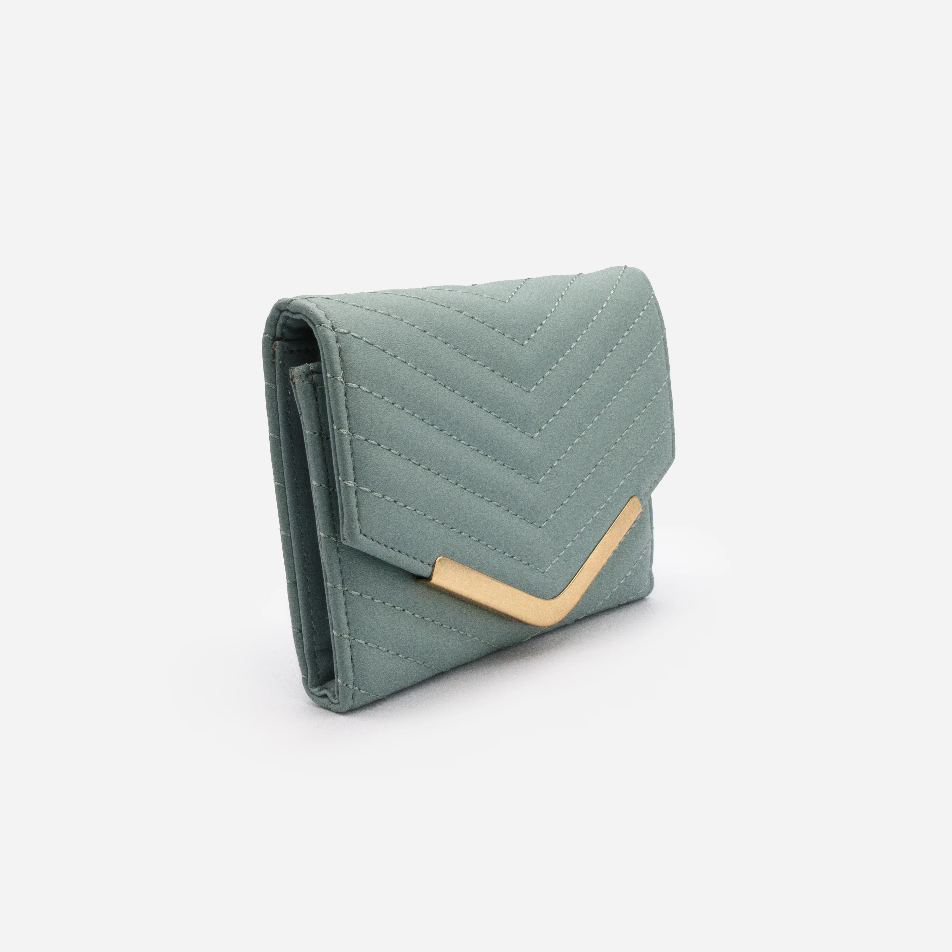 Petit portefeuille vert sauge matelassé à motif à chevrons - Image 2