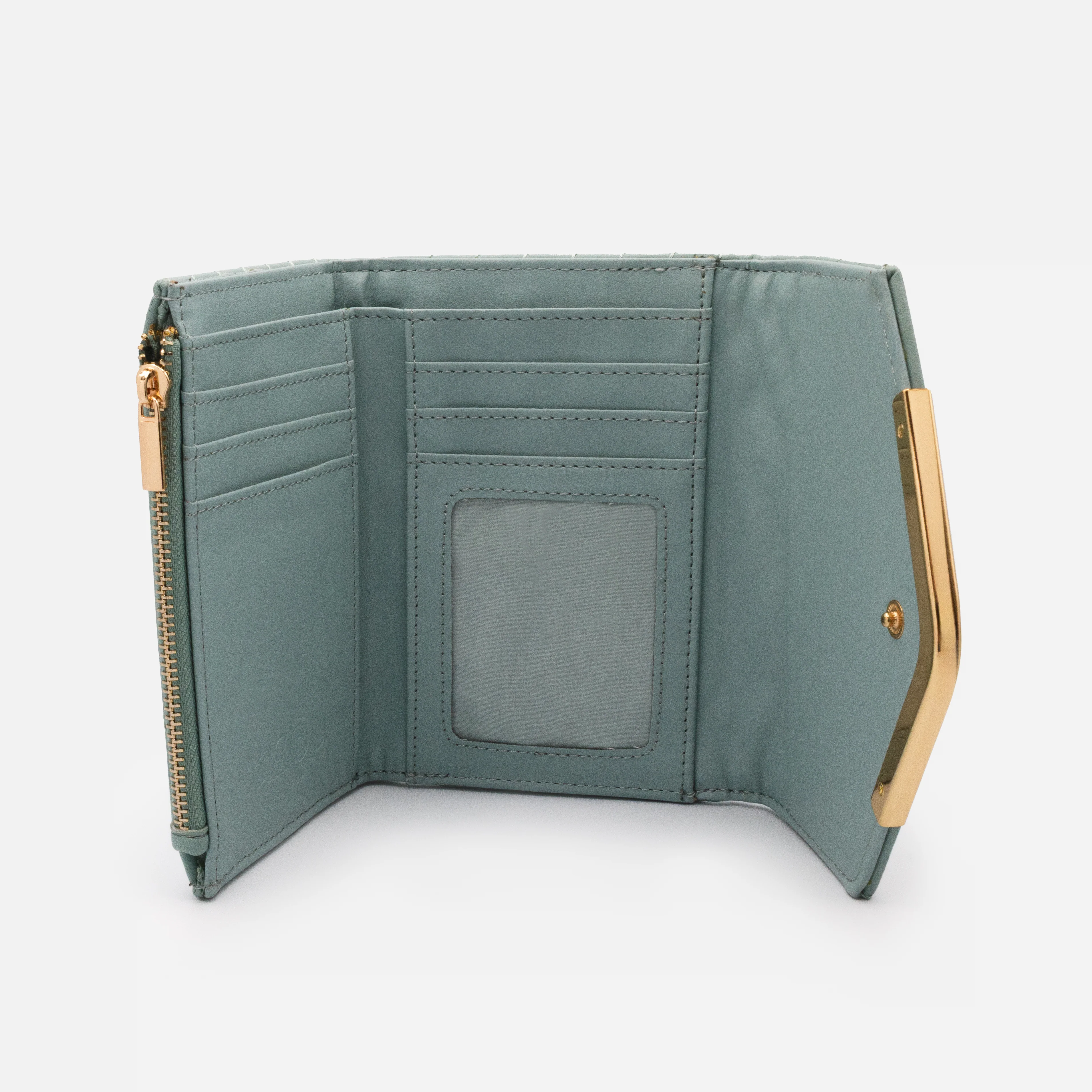 Petit portefeuille vert sauge matelassé à motif à chevrons - Image 3