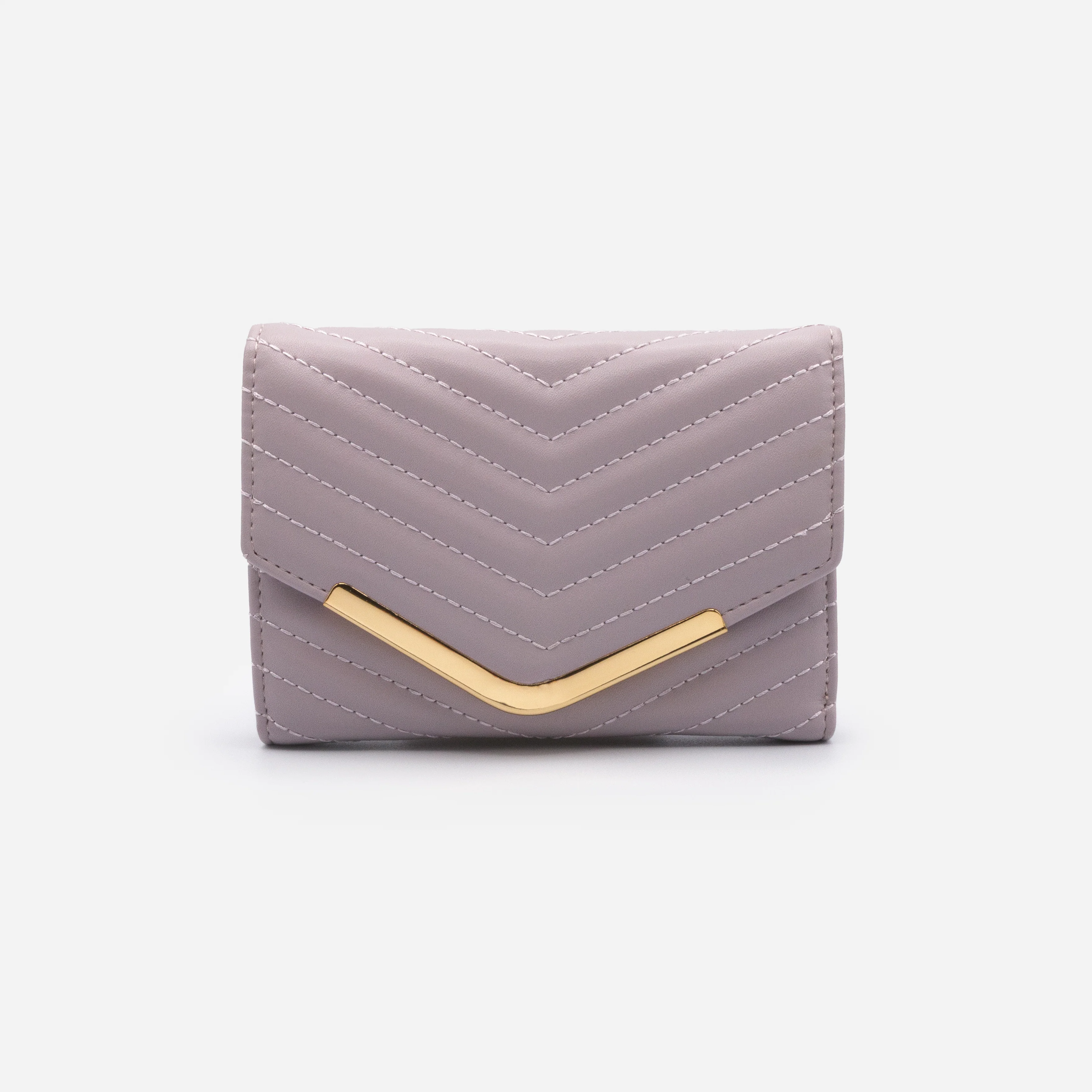 Petit portefeuille lilas matelassé à motif à chevrons
