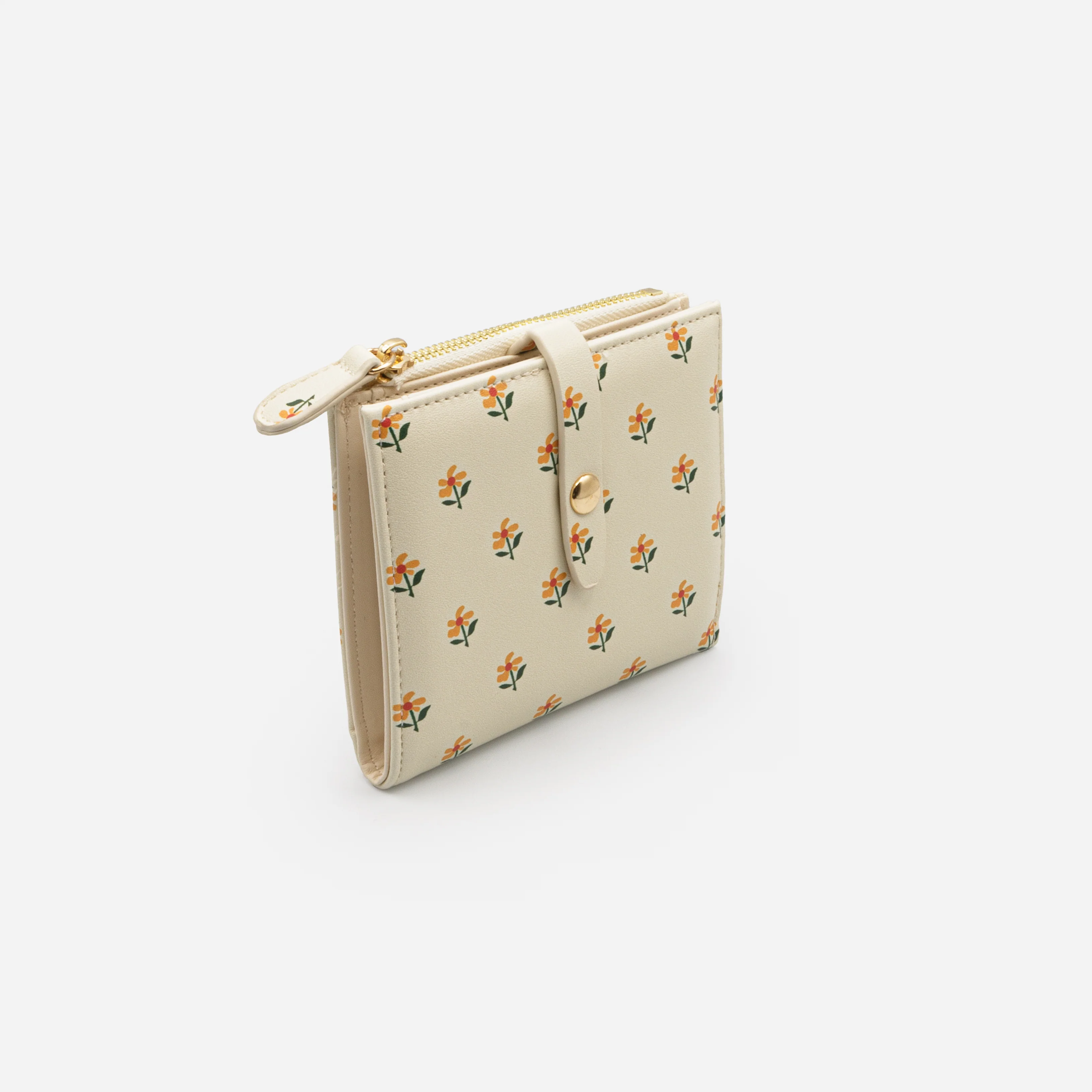 Petit portefeuille beige à imprimé de fleurs orangées - Image 2