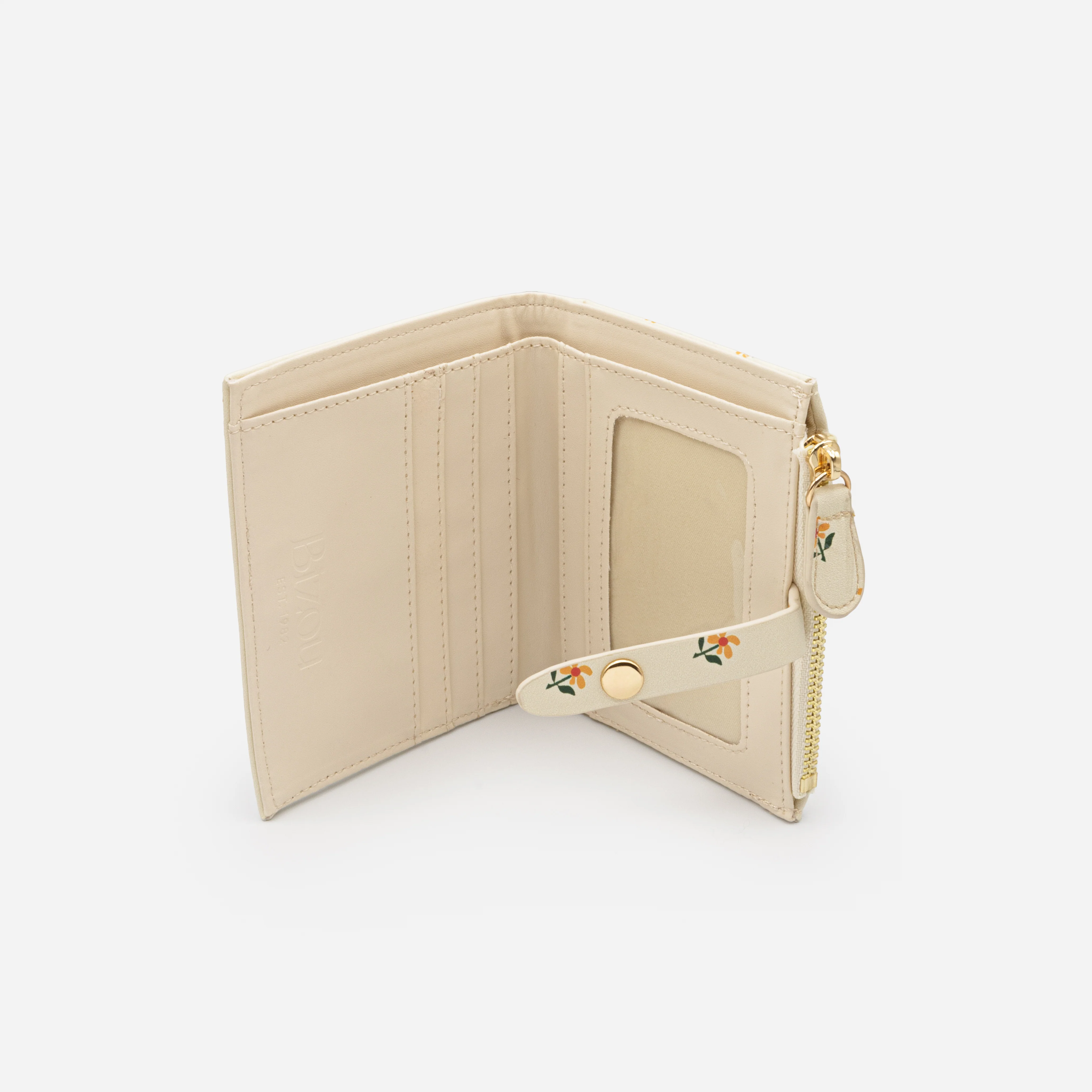 Petit portefeuille beige à imprimé de fleurs orangées - Image 3