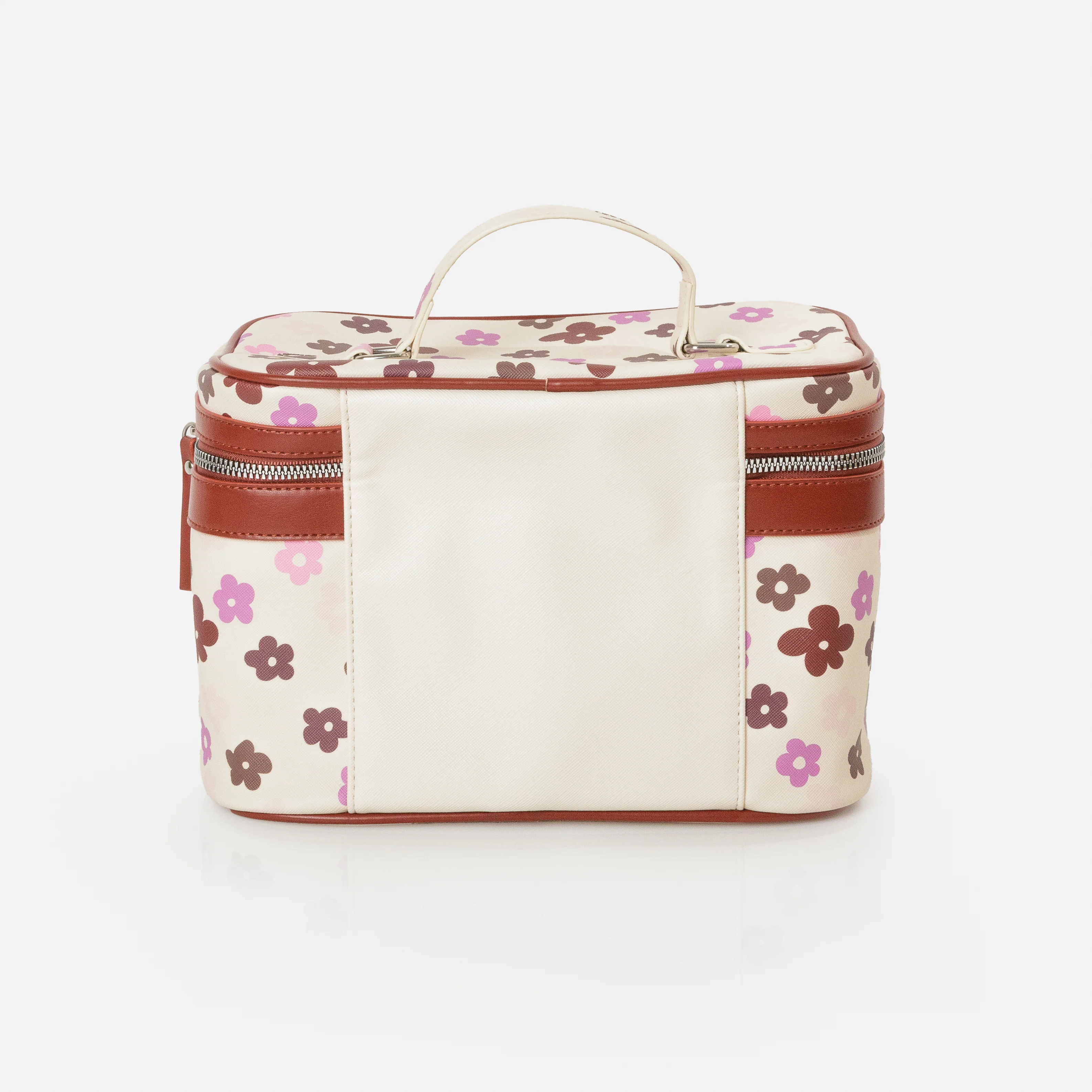 Pochette à cosmétiques 3 en 1  beige avec fleurs colorées - Image 2