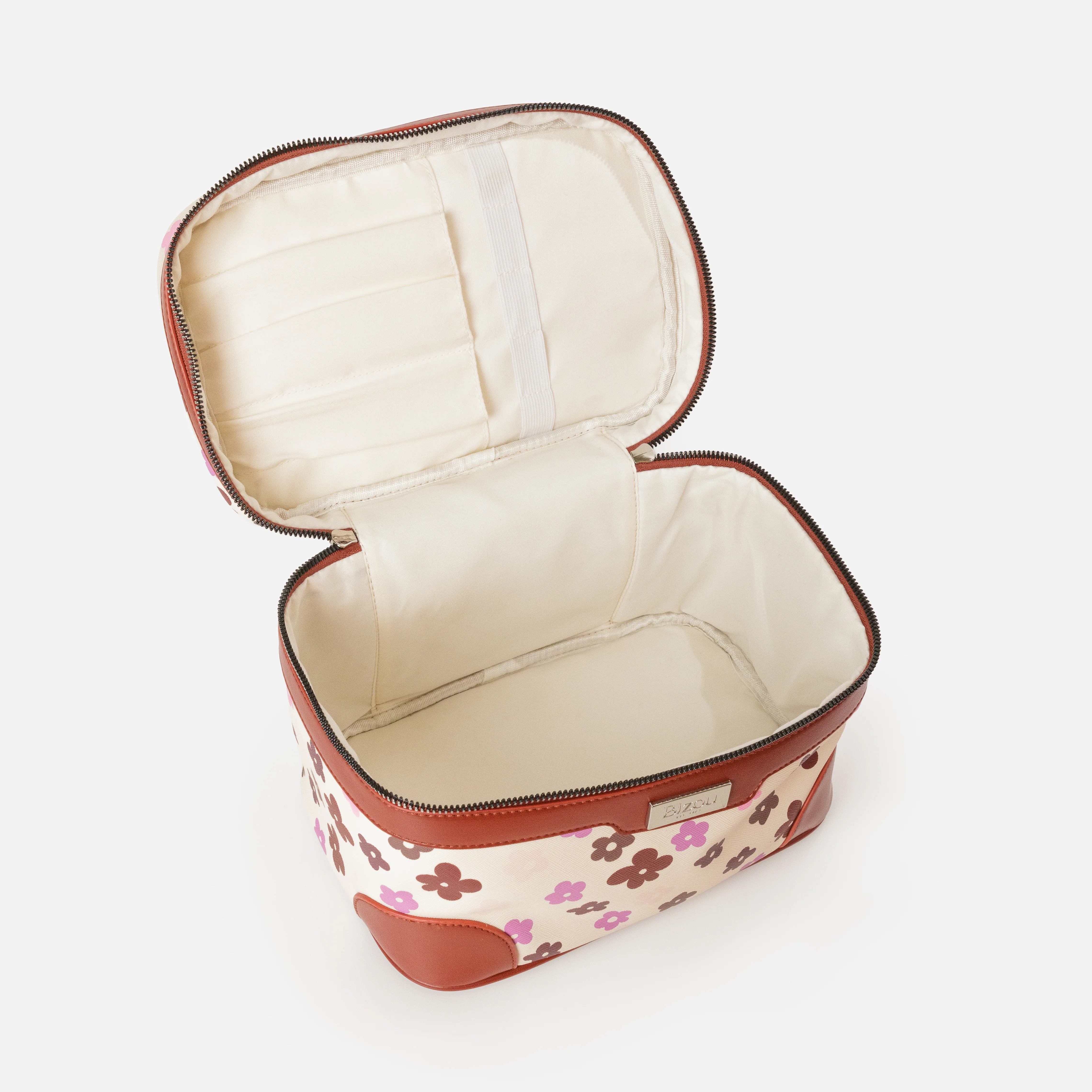 Pochette à cosmétiques 3 en 1  beige avec fleurs colorées - Image 9