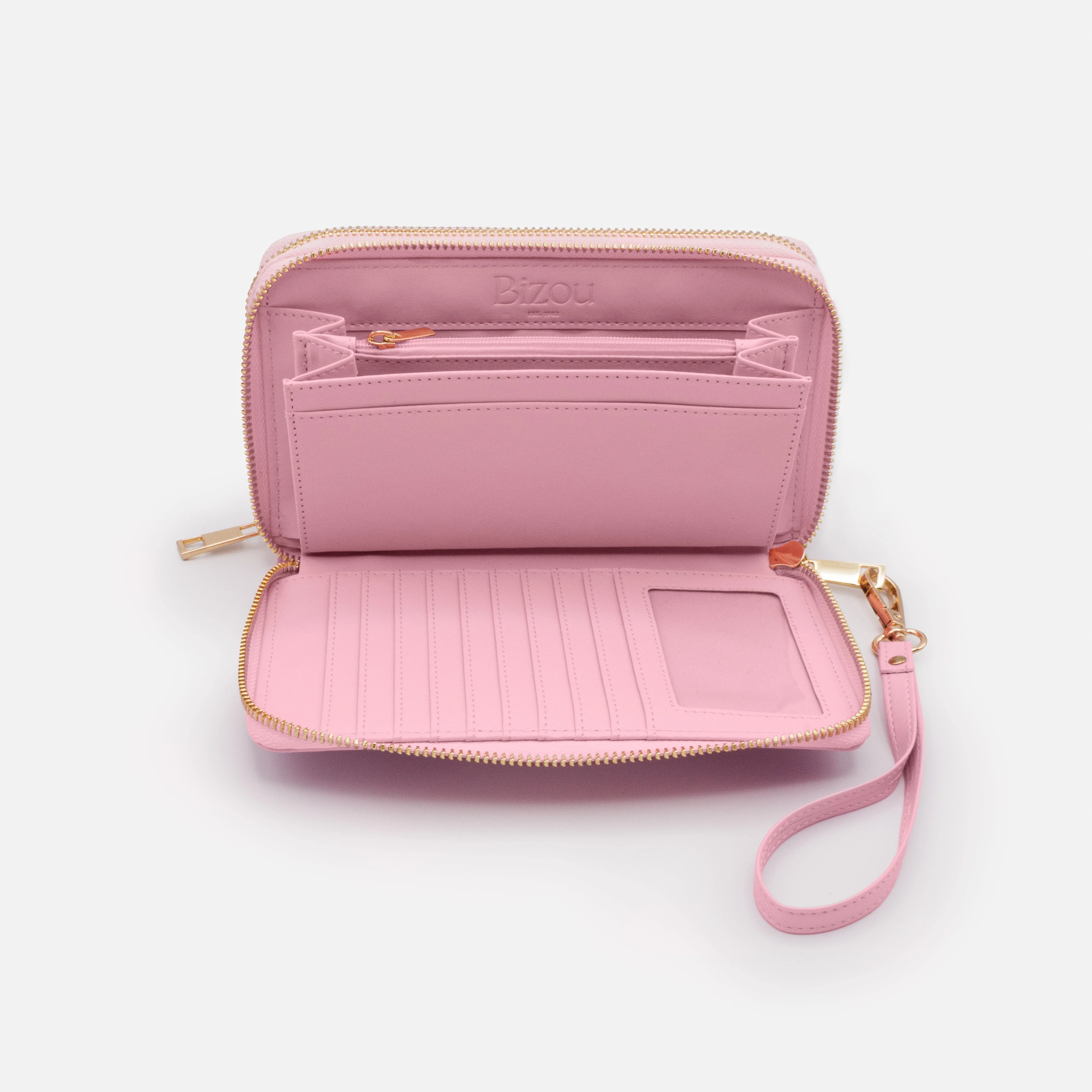 Portefeuille double rose en PU avec pochette fleurie amovible - Image 4