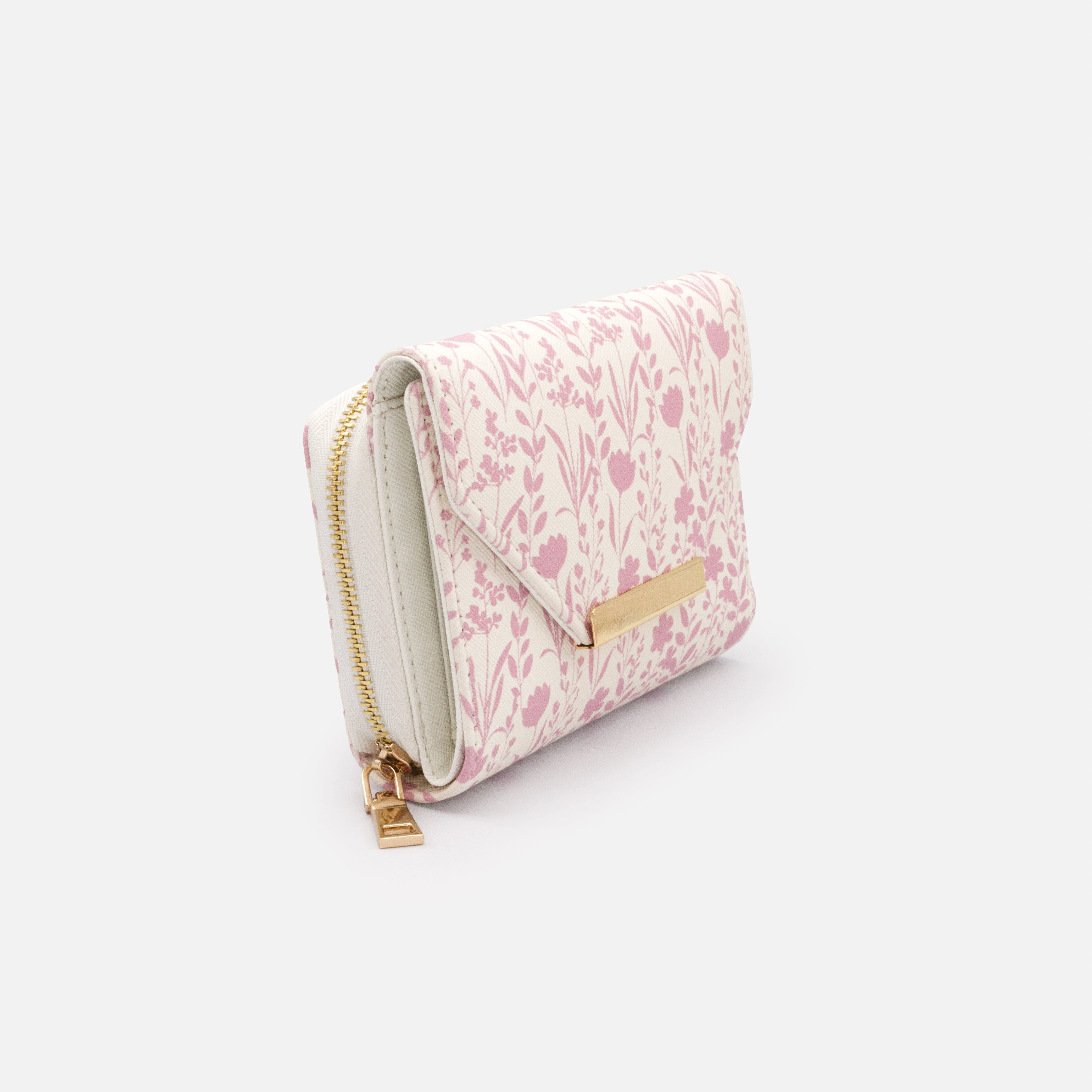 Portefeuille ivoire en PU Saffiano à imprimé floral rose - Image 2