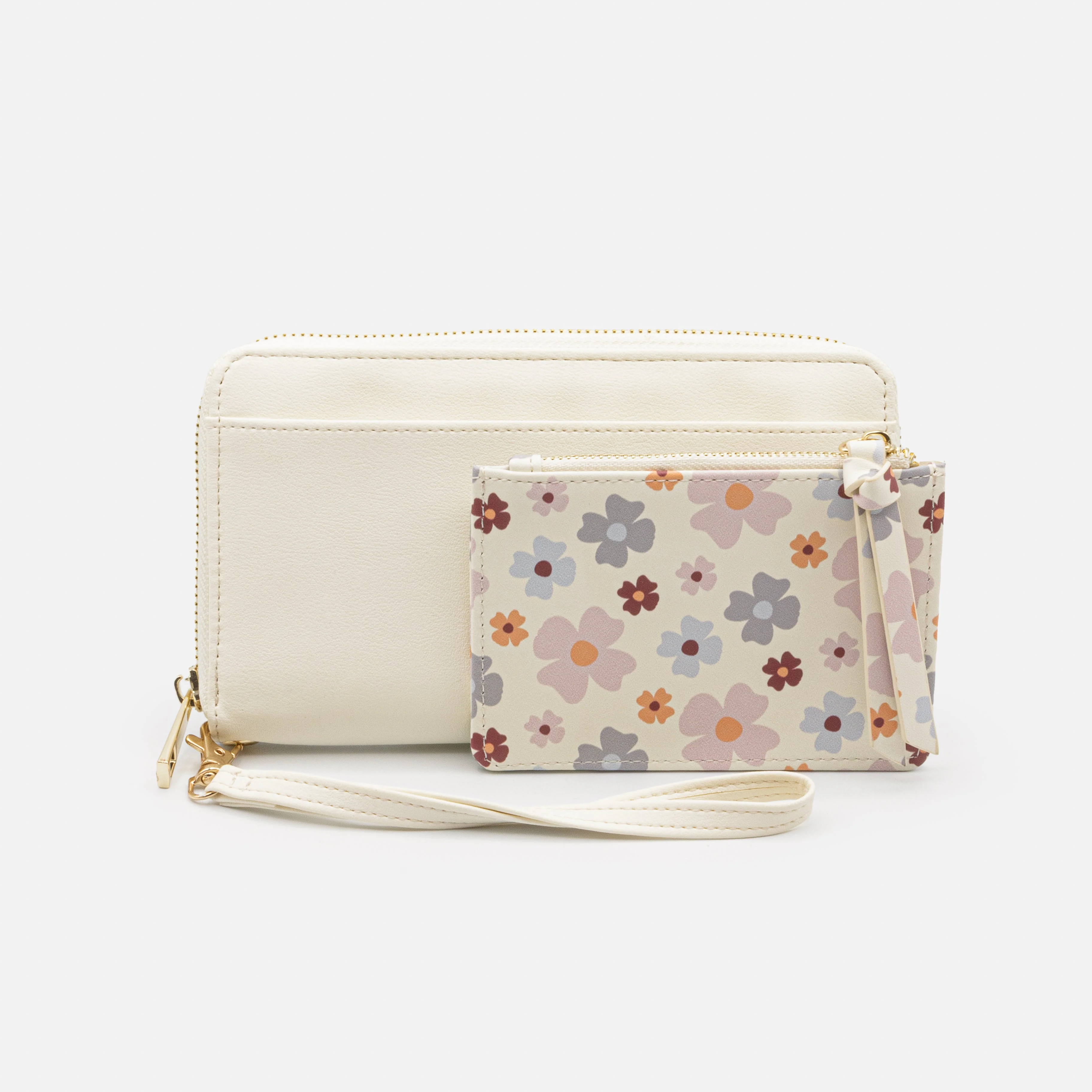 Portefeuille ivoire avec pochette amovible fleurie en PU - Image 3