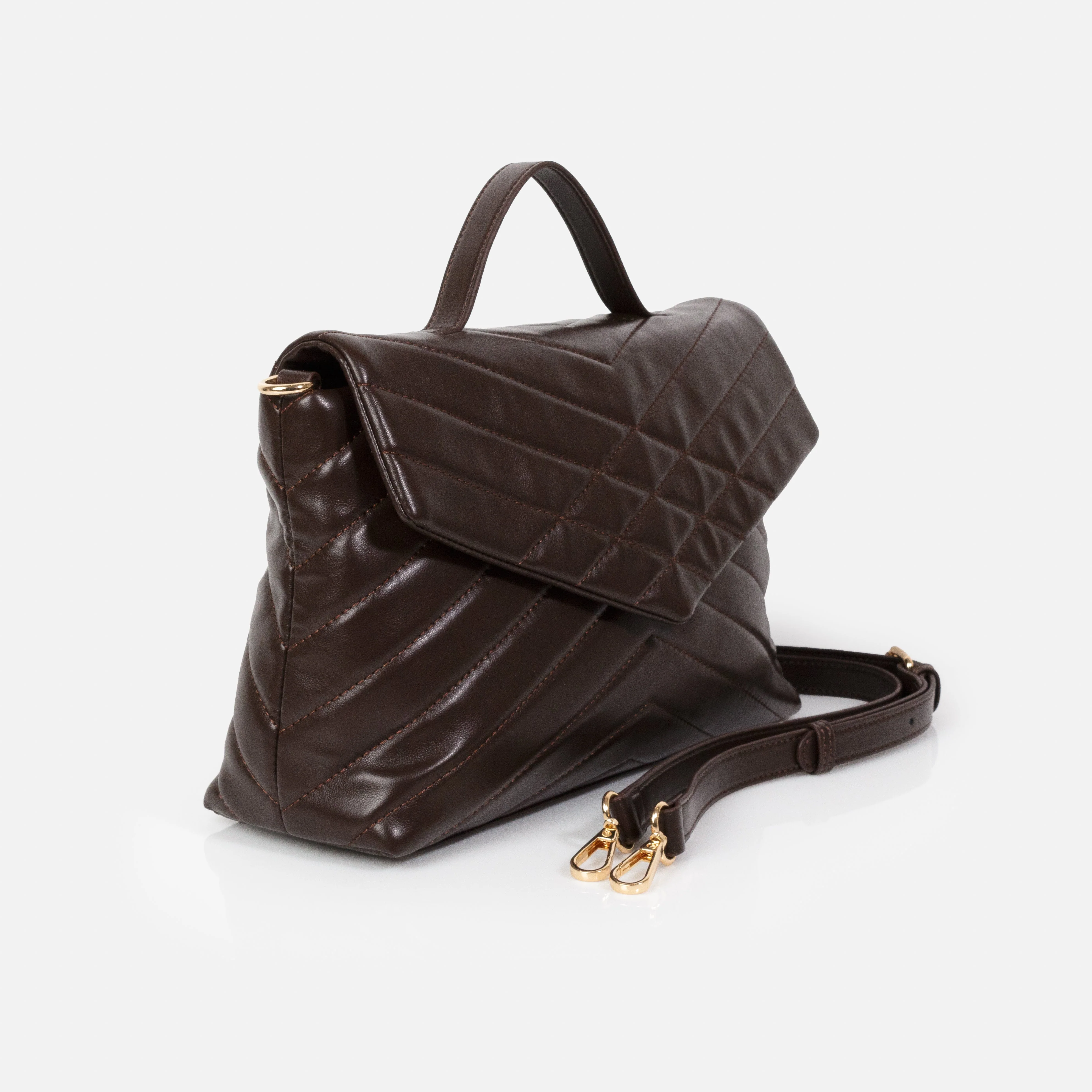 Sac à main bandoulière brun foncé en PU matelassé - Image 2