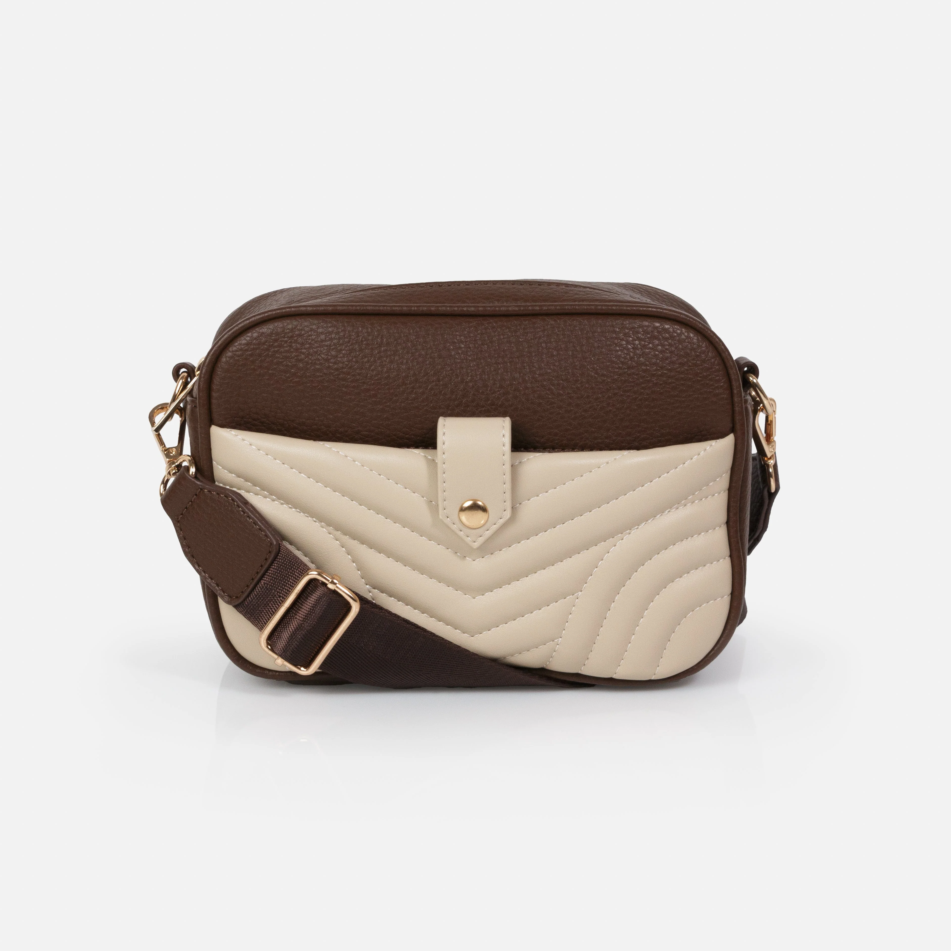 Sac à main bandoulière brun foncé en PU & pochette beige matelassée