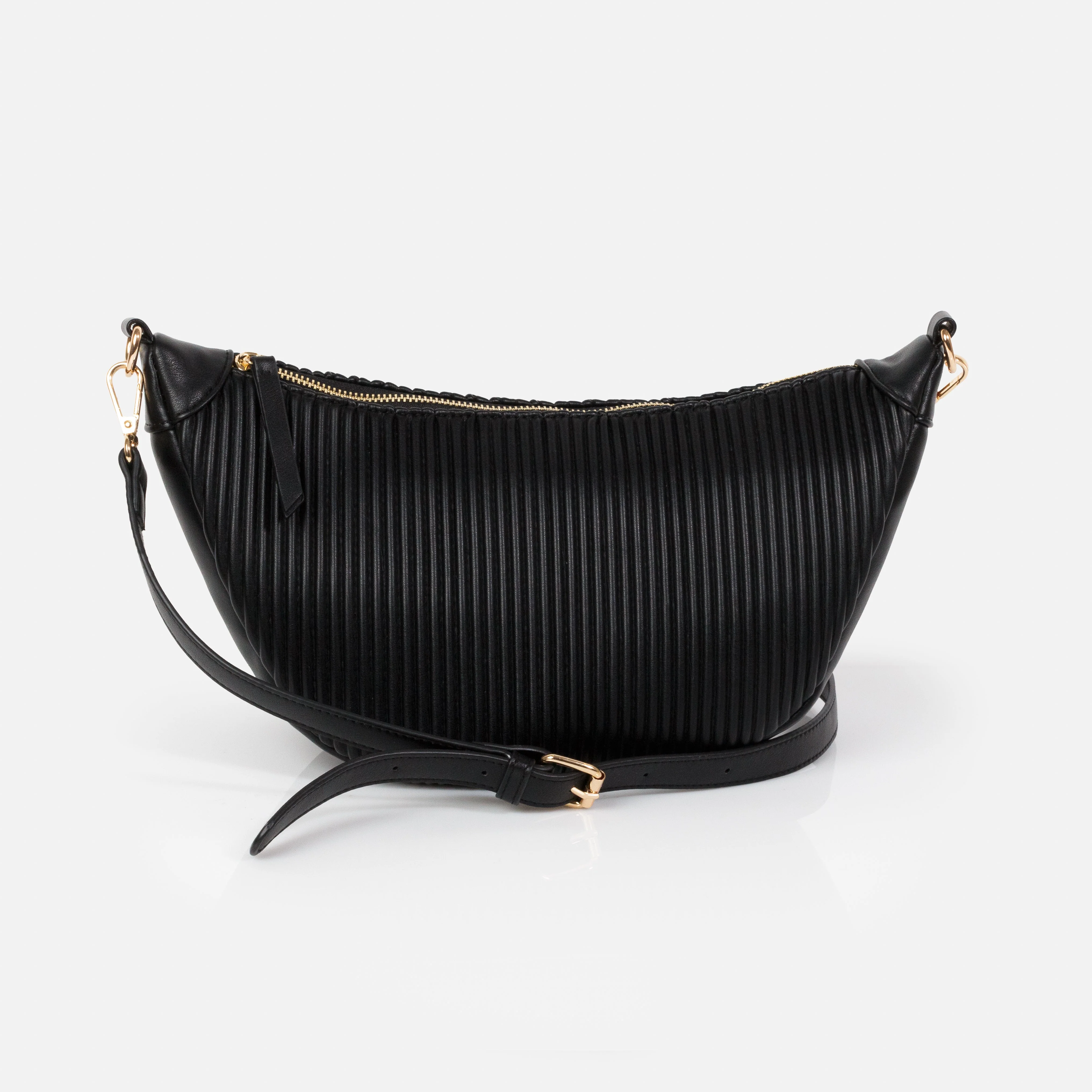 Sac à main bandoulière noir croissant de lune en PU ondulé