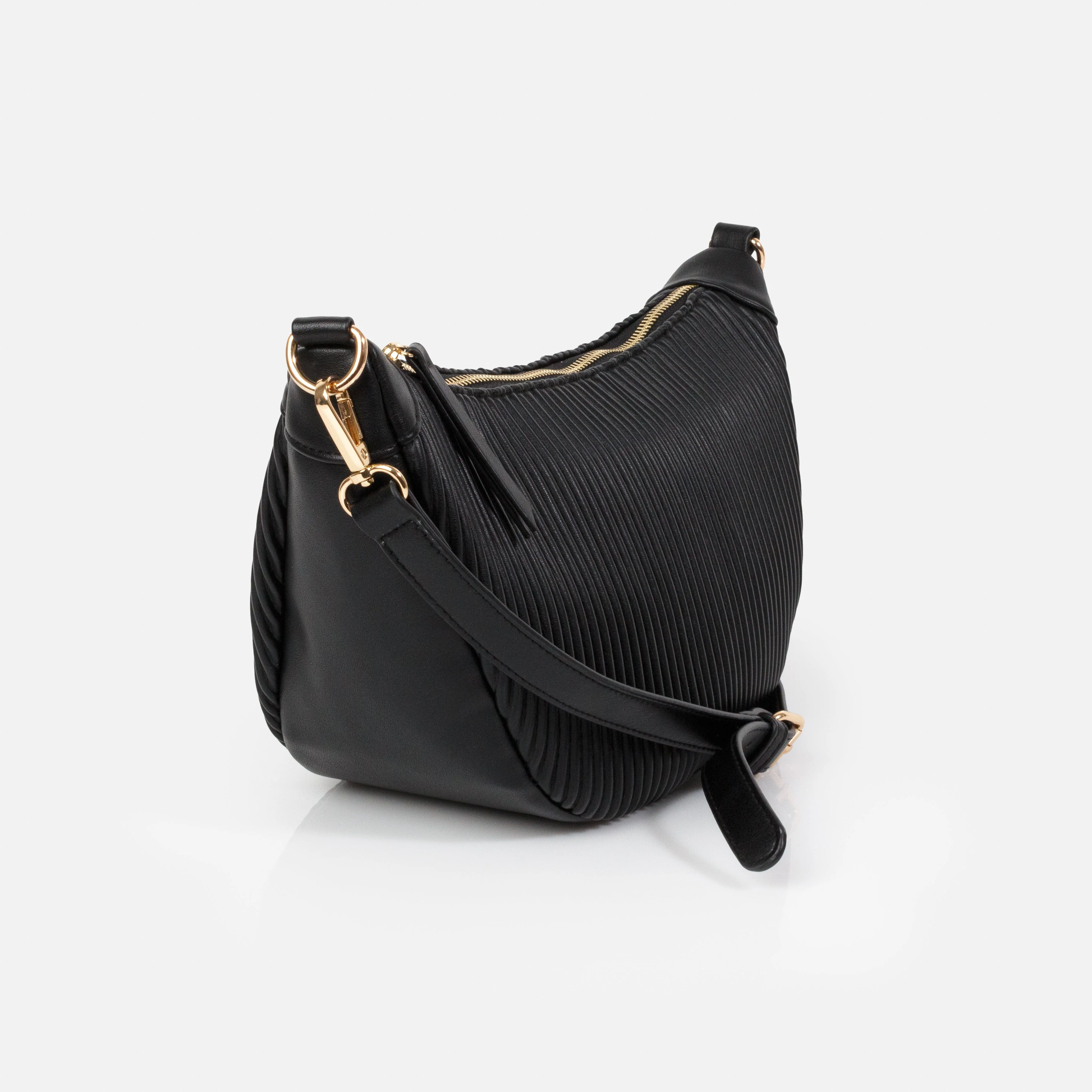 Sac à main bandoulière noir croissant de lune en PU ondulé - Image 4