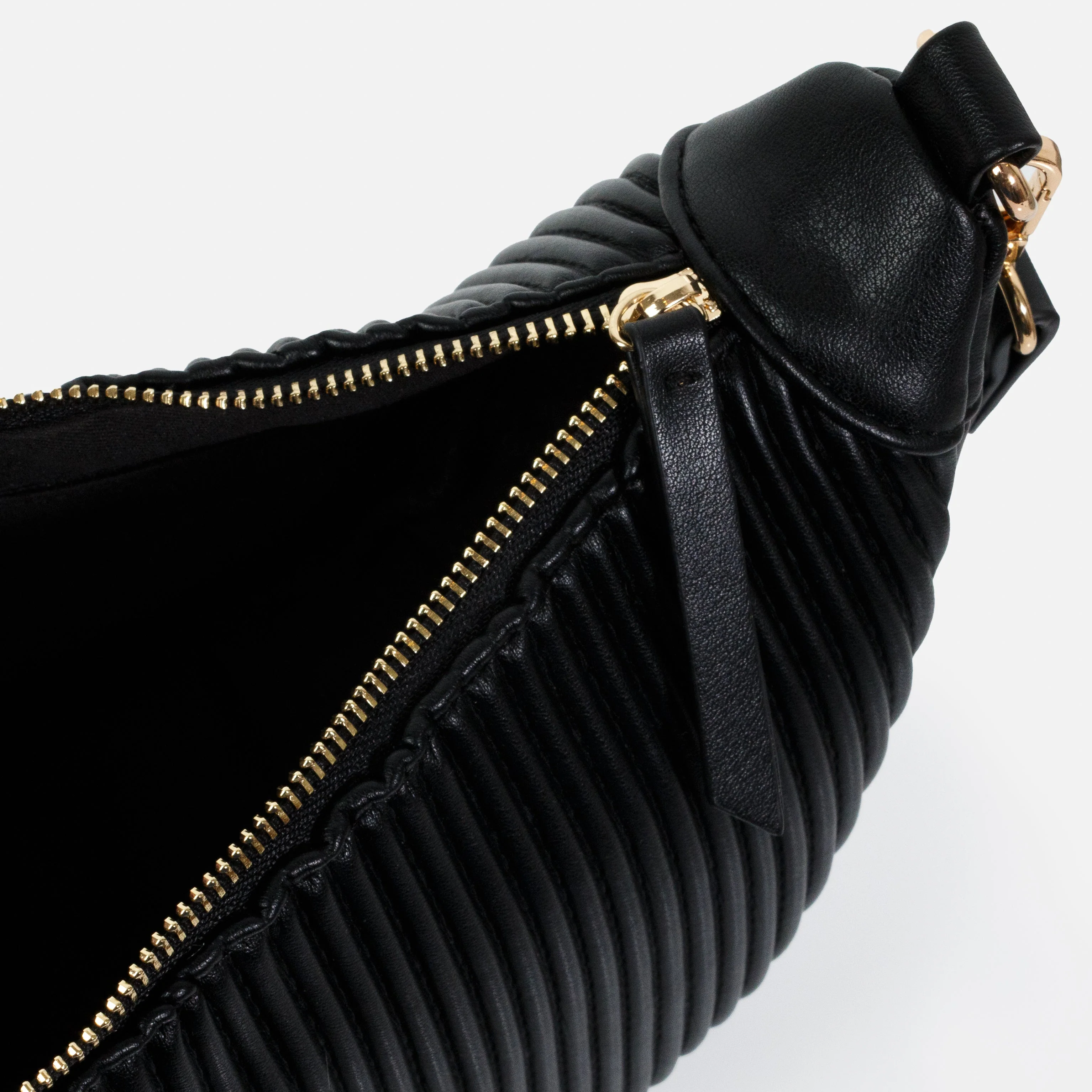 Sac à main bandoulière noir croissant de lune en PU ondulé - Image 5