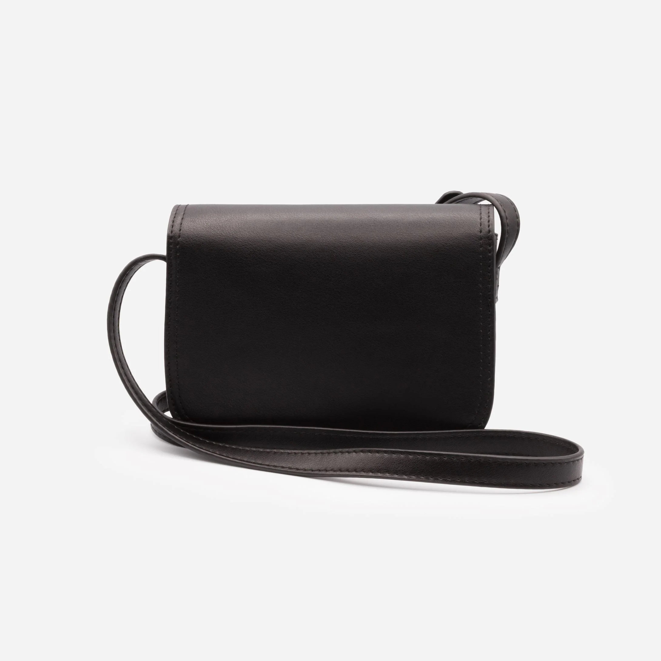 Sac à main bandoulière noir en PU lisse avec rabat asymétrique - Image 2