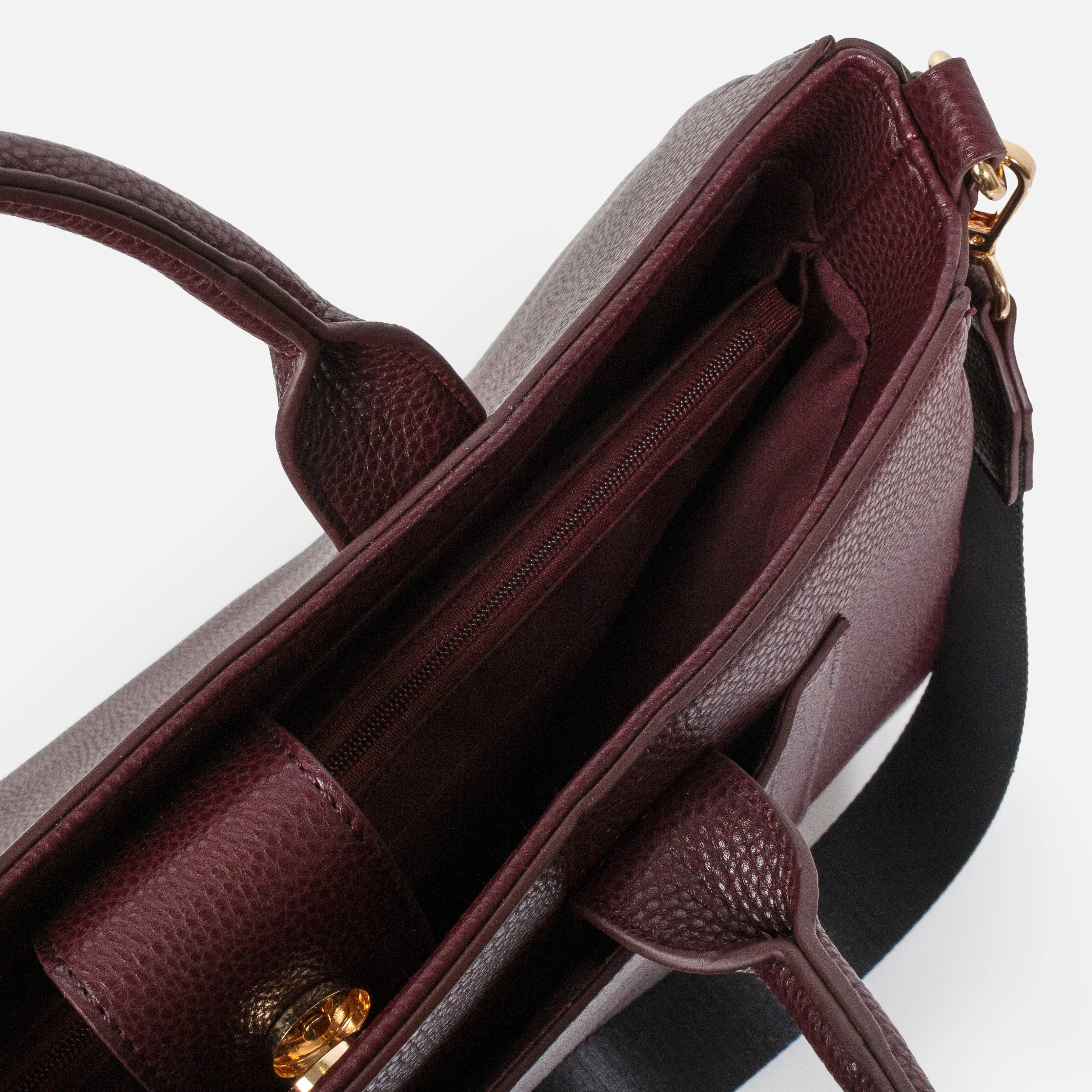 Sac à main bourgogne en PU & pochette amovible ivoire - Image 3