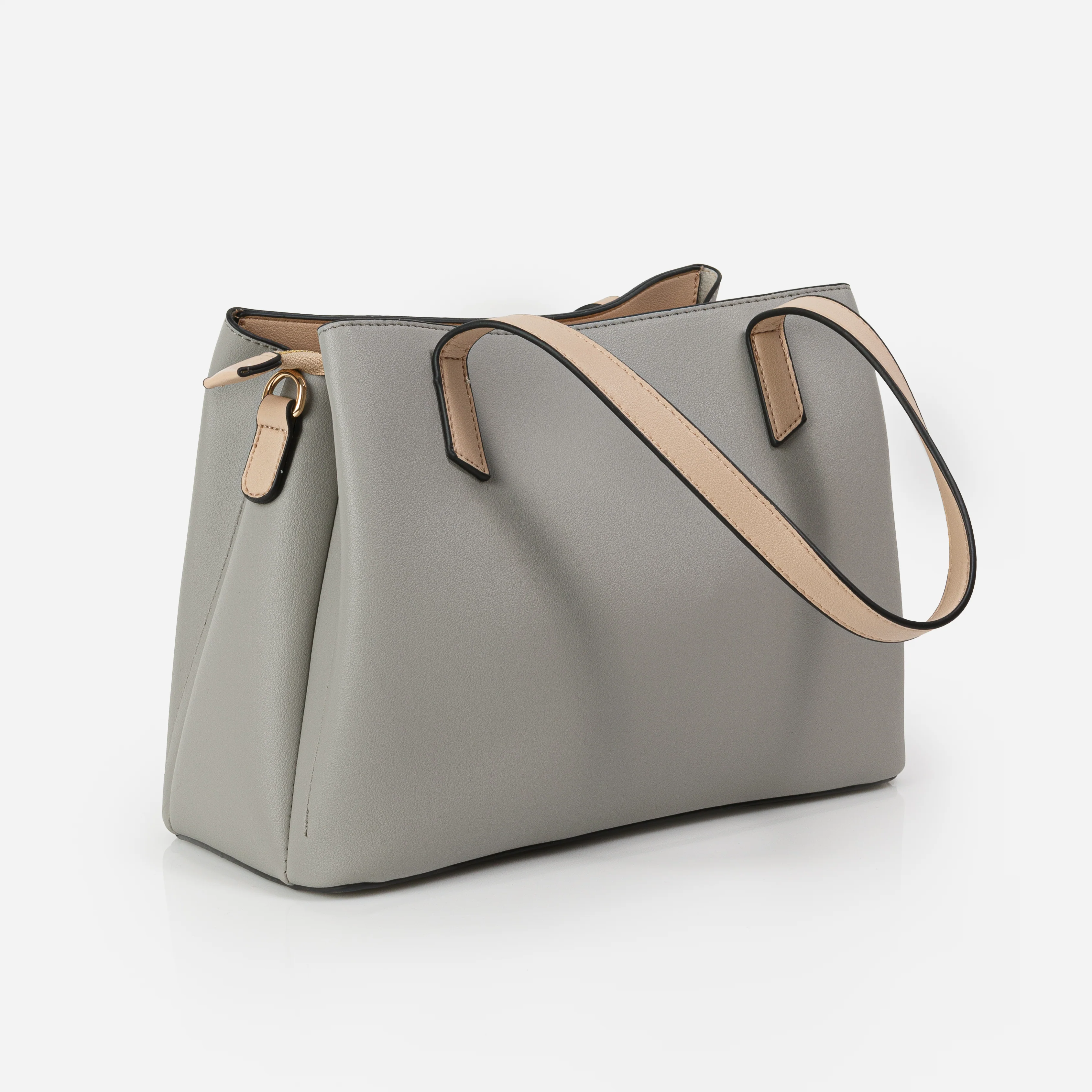 Sac à main gris et beige avec ganse amovible - Image 2