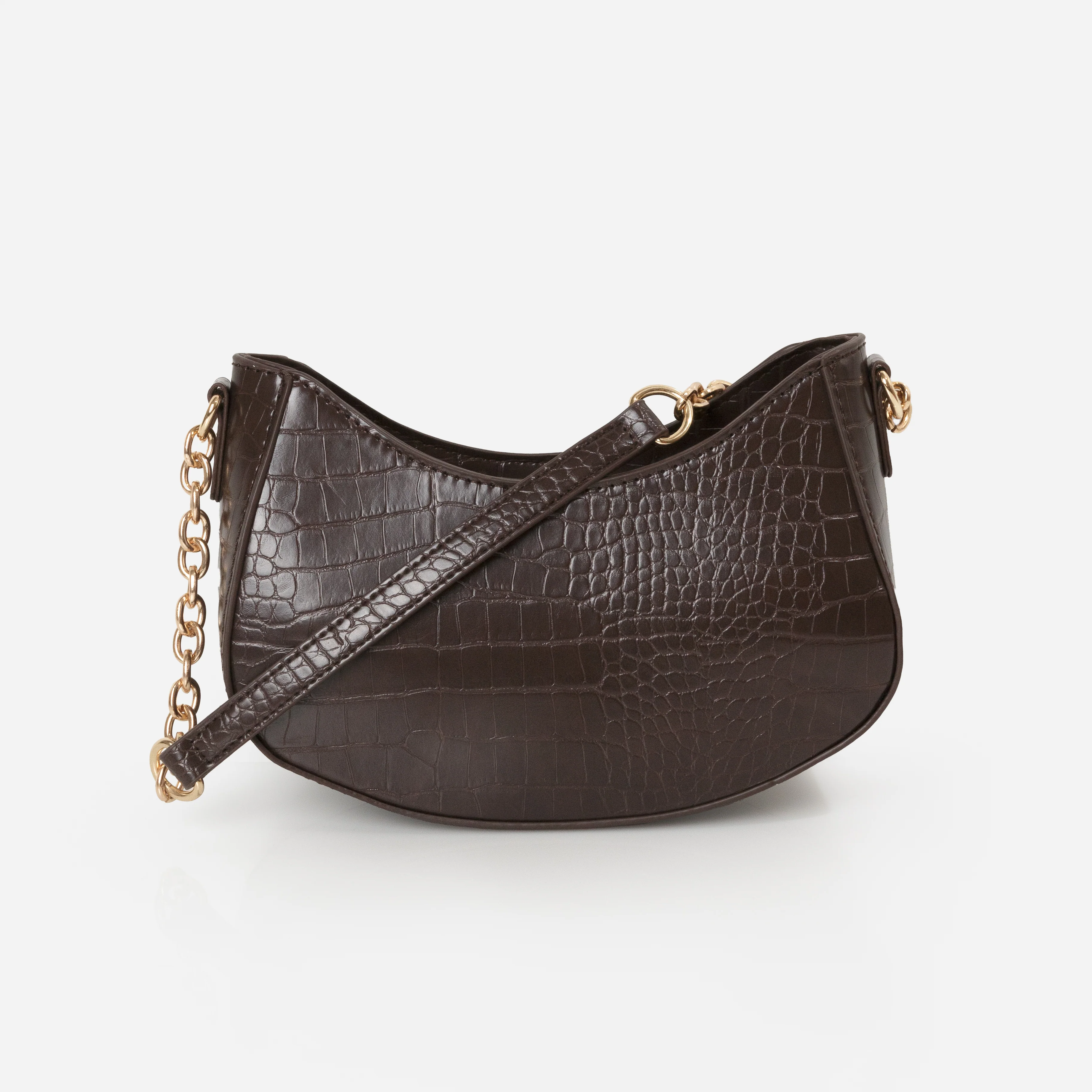 Sac à main épaule peau de crocodile brun chocolat