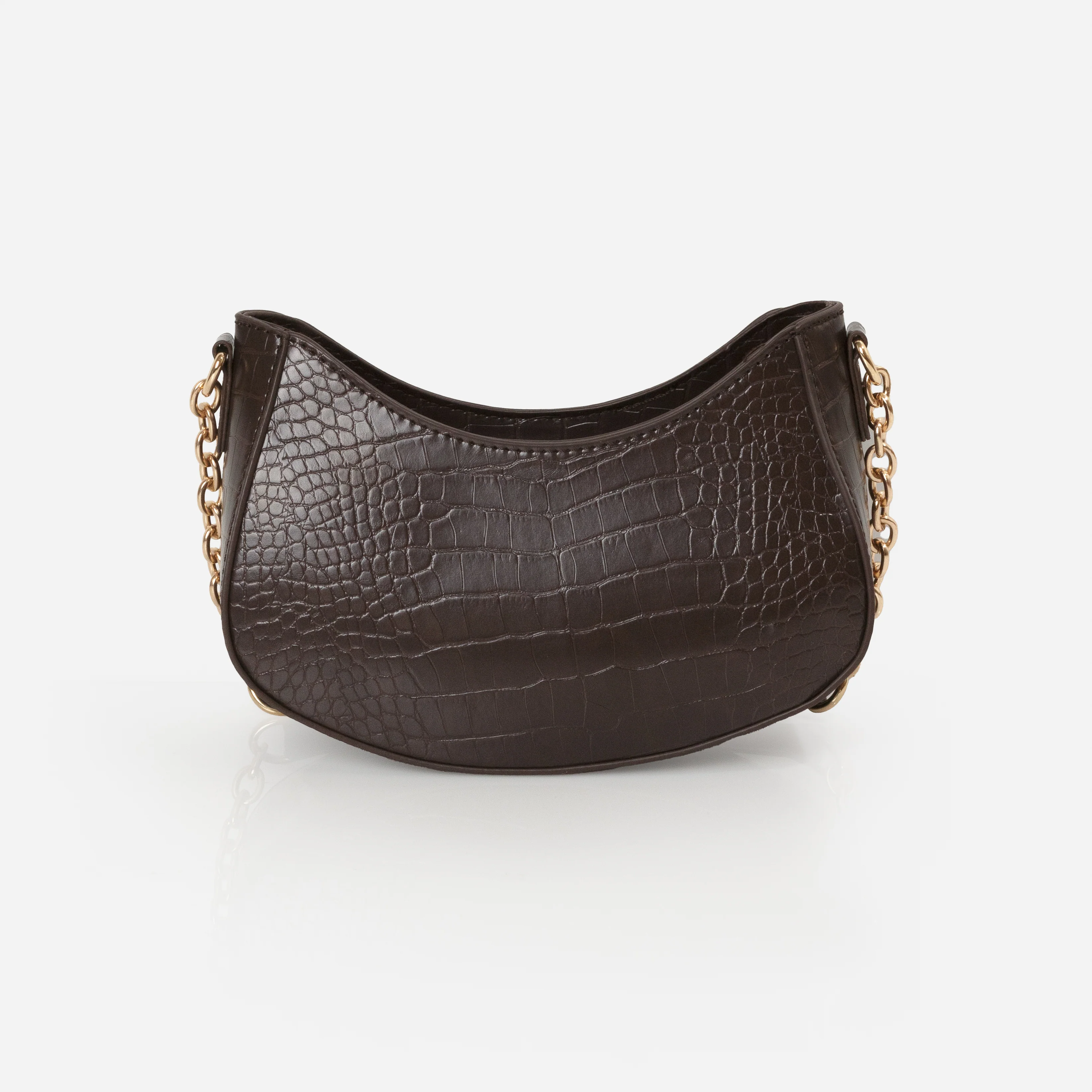 Sac à main épaule peau de crocodile brun chocolat - Image 3