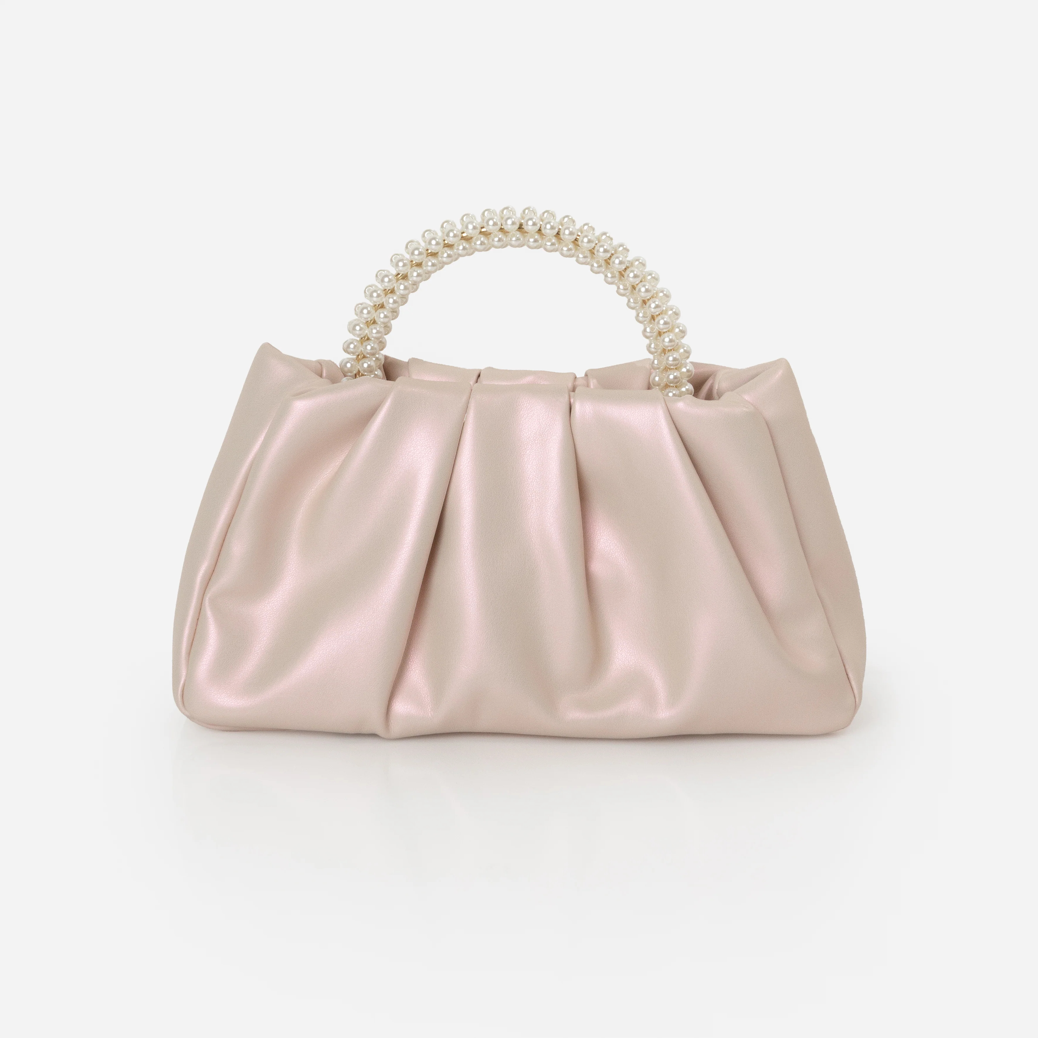 Sac à main de soirée rose pâle avec poignée de perles