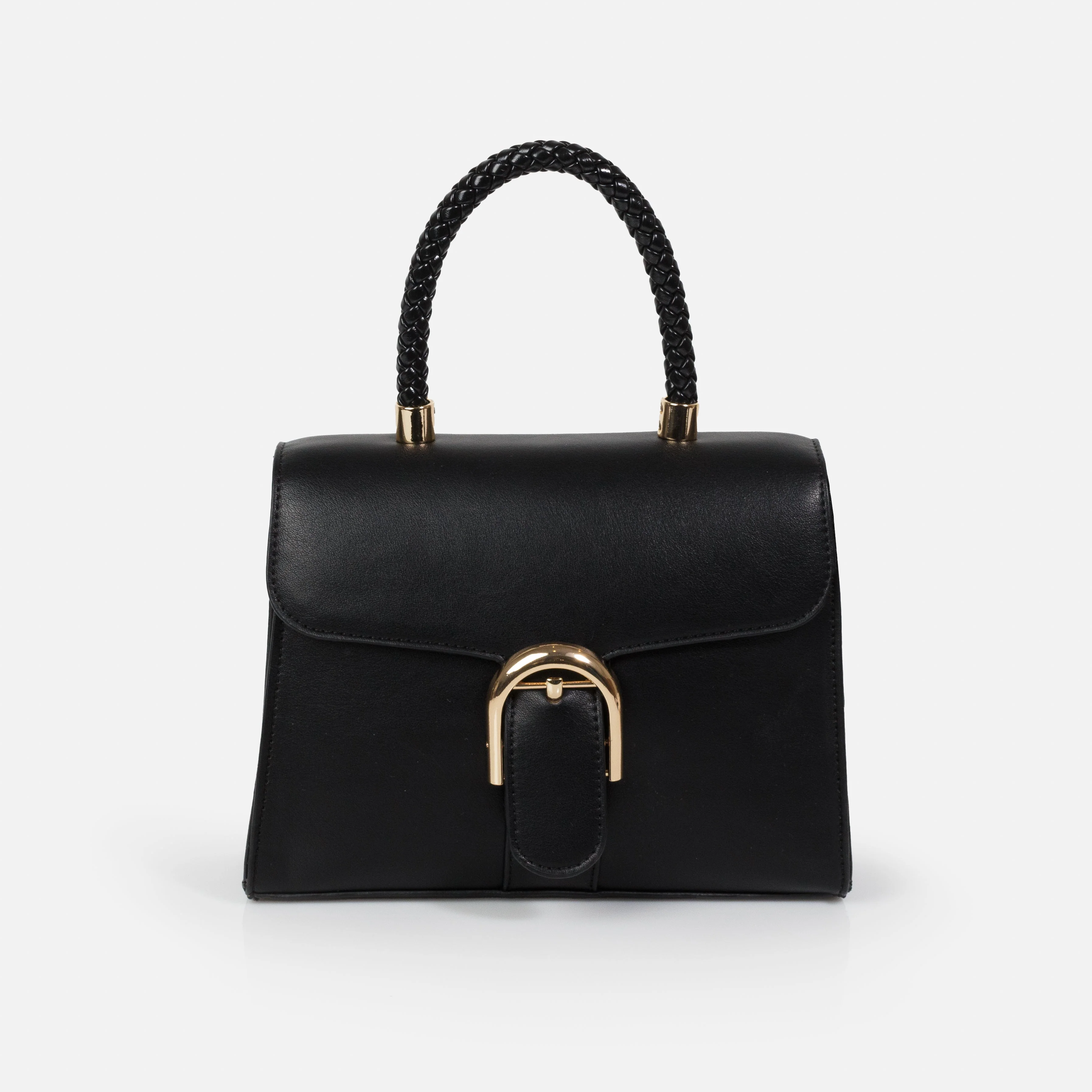 Sac à main noir en PU lisse avec poignée tressée