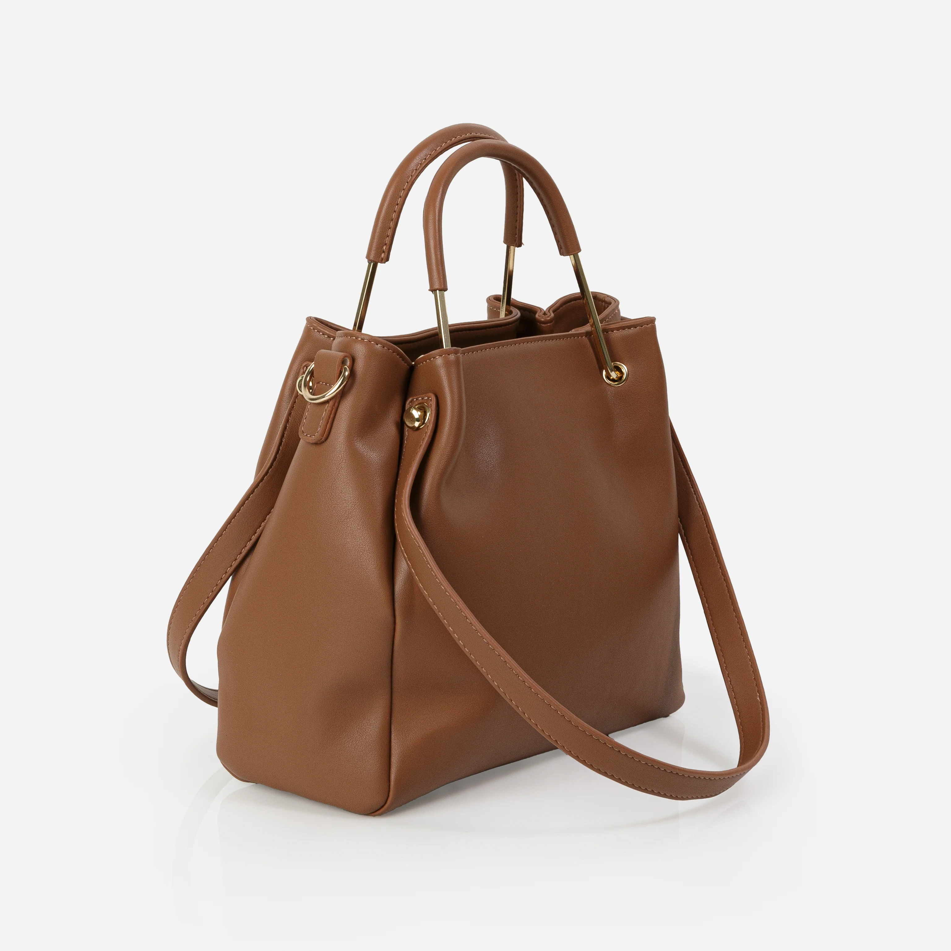 Sac à main brun à poignées rigides et souples avec ganse amovible - Image 2