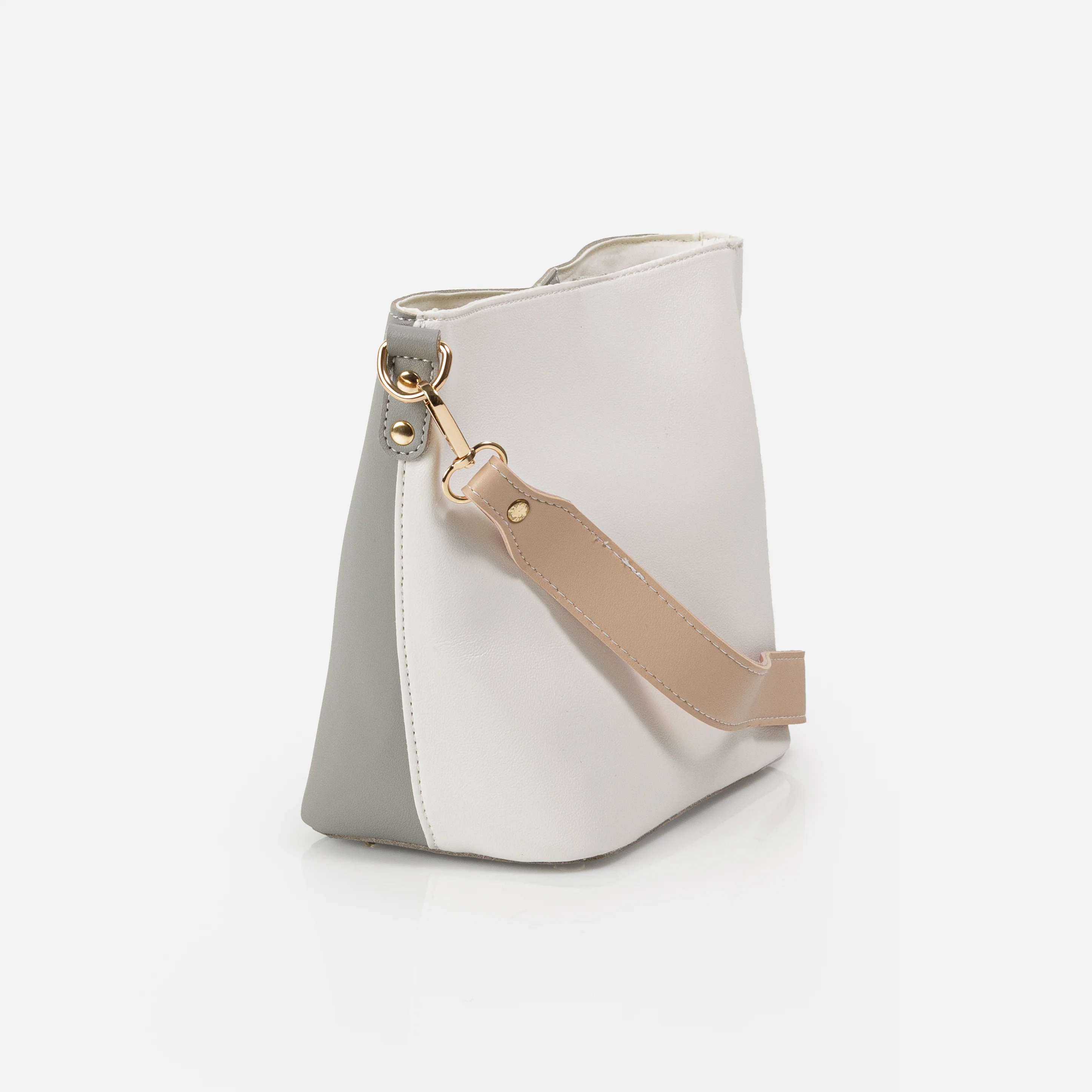 Sac fourre-tout ivoire et gris avec sangle deux tons - Image 3
