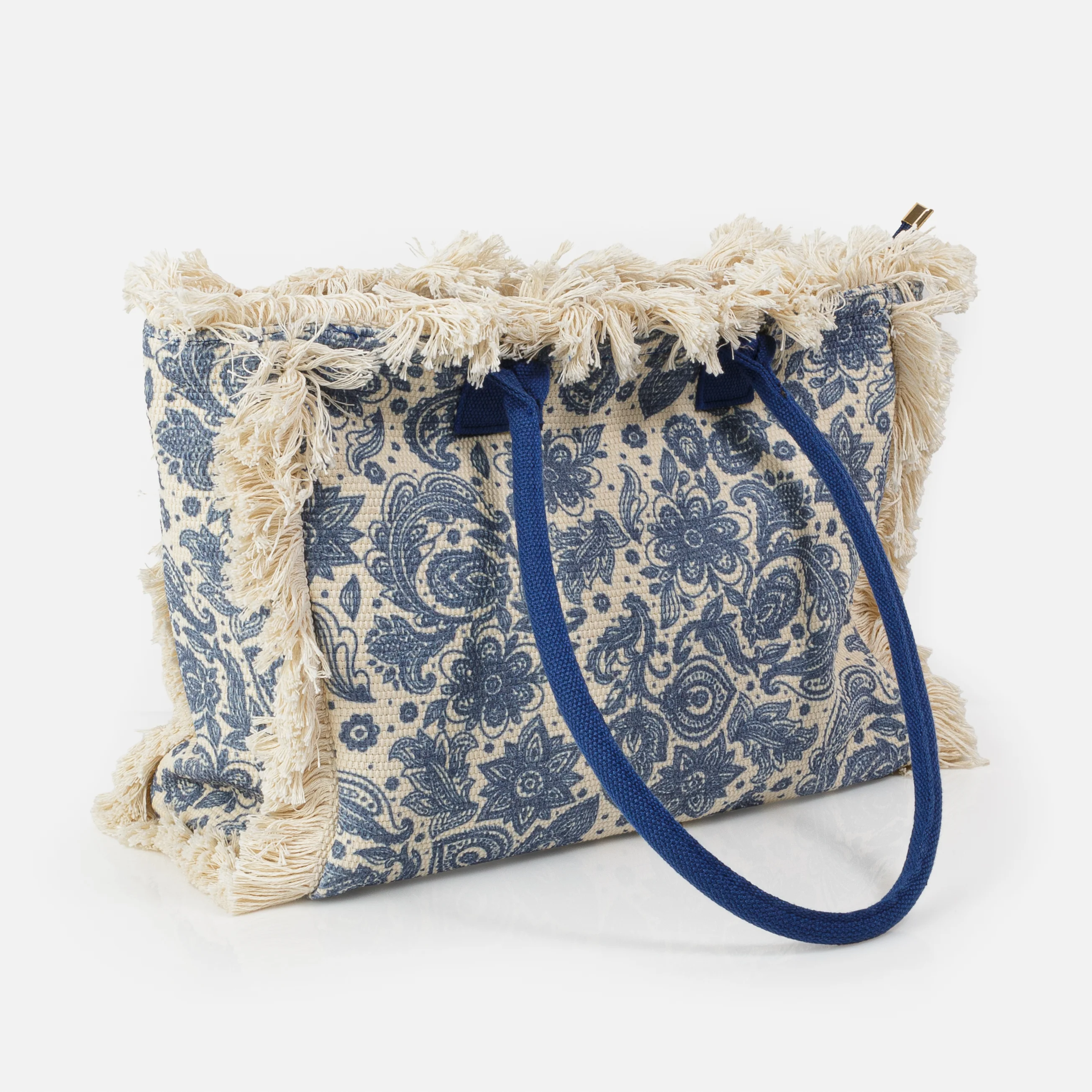 Sac fourre-tout à motifs bleus et à franges - Image 2
