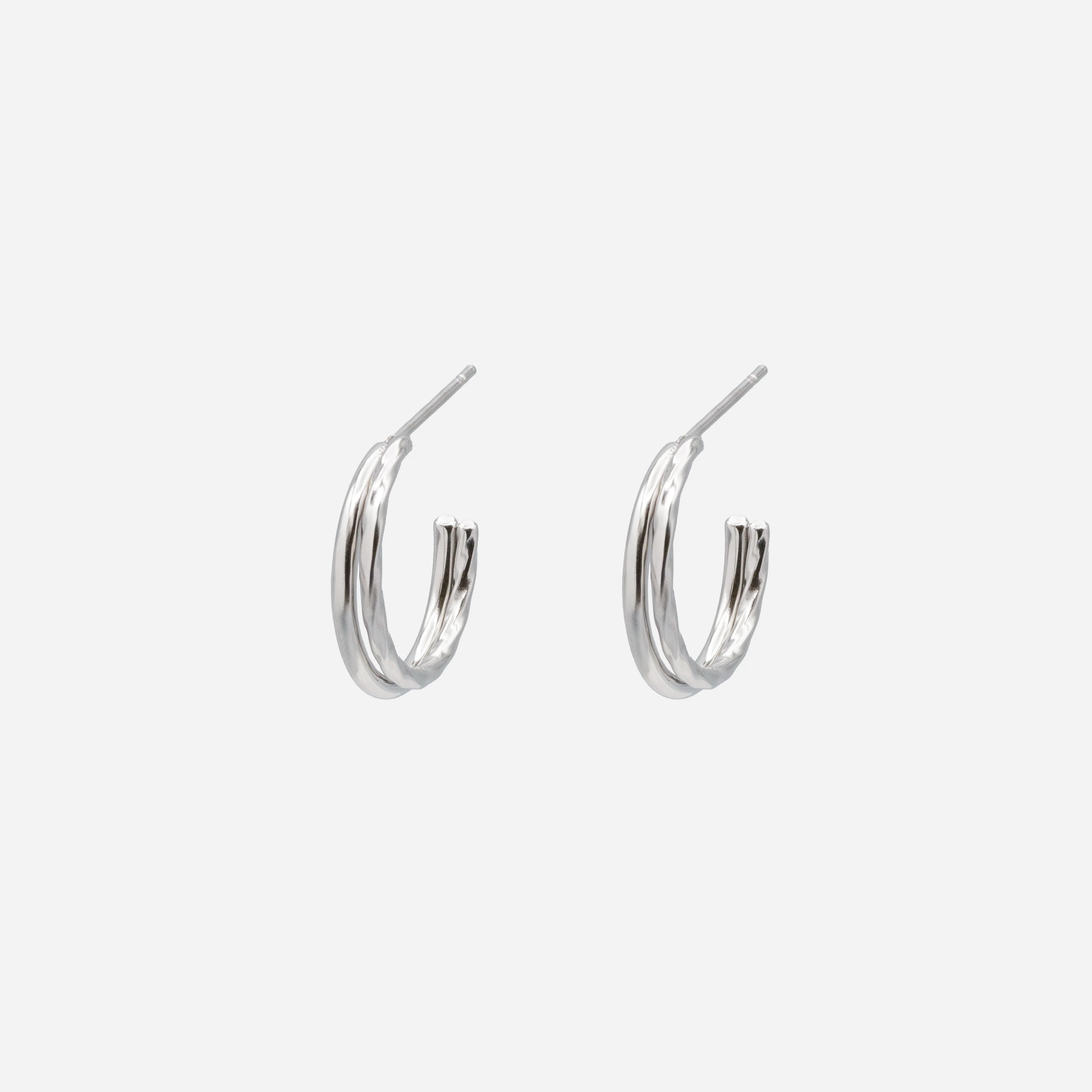 Boucles d’oreilles anneaux doubles argentés en acier inoxydable