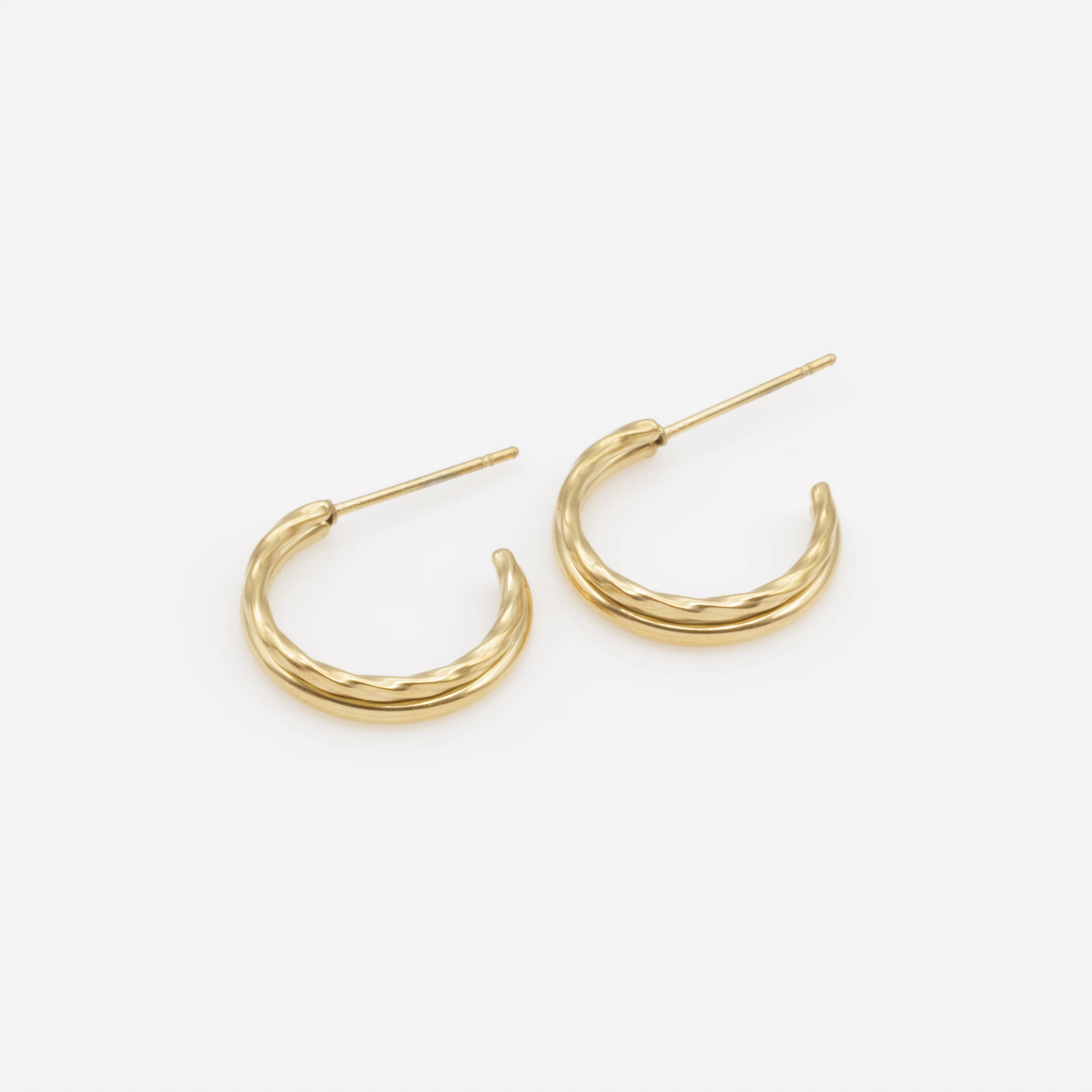 Boucles d’oreilles anneaux doubles dorés en acier inoxydable - Image 2