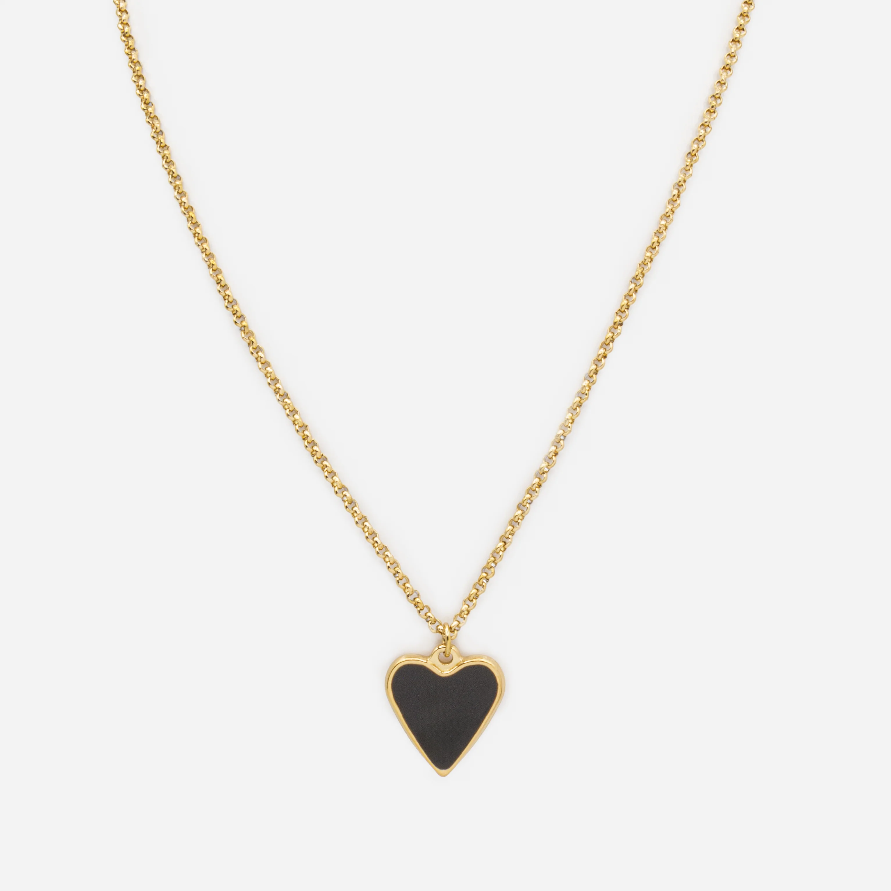 Ensemble doré collier et bracelet double chaîne coeurs noirs et zircons cubiques en acier inoxydable - Image 3
