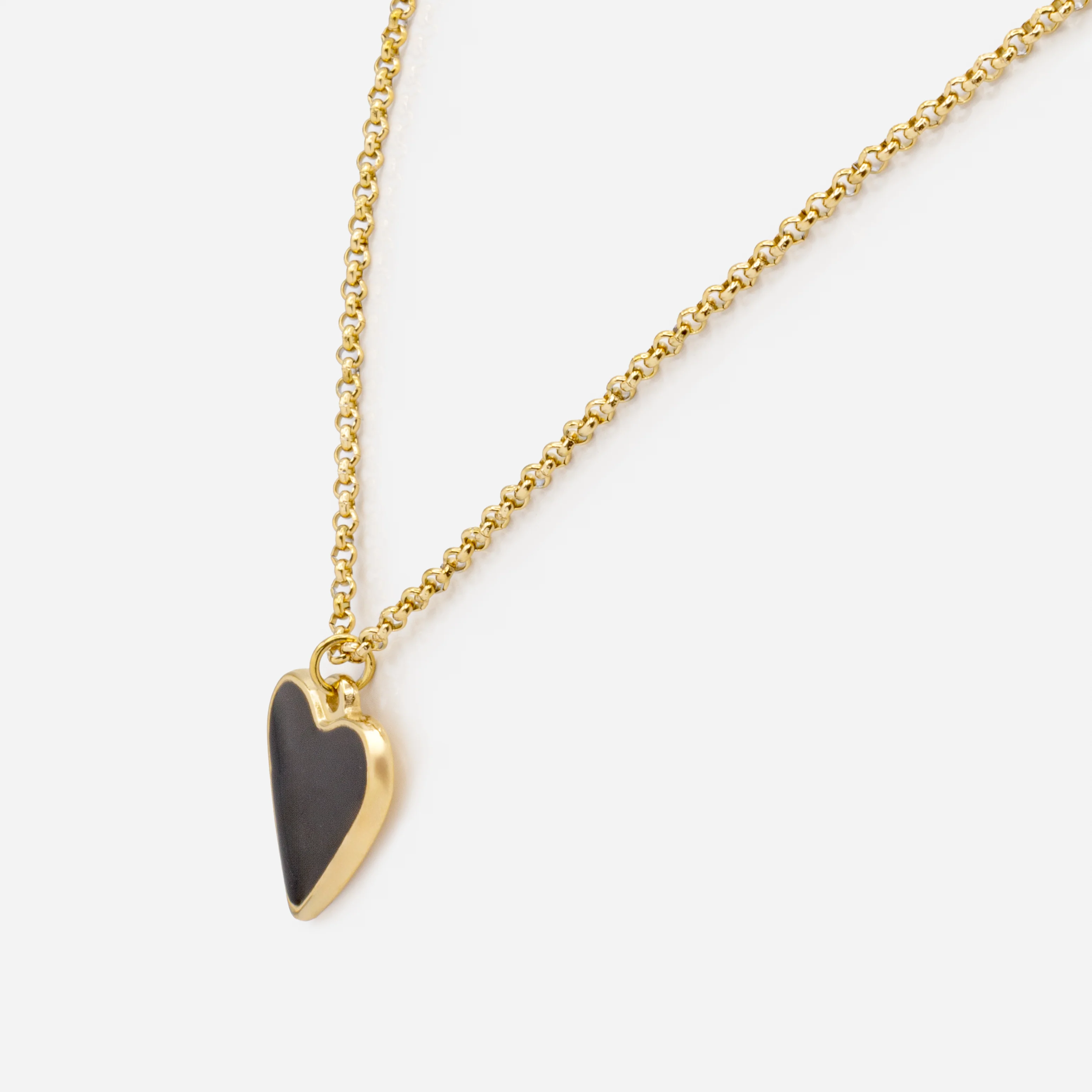 Ensemble doré collier et bracelet double chaîne coeurs noirs et zircons cubiques en acier inoxydable - Image 4