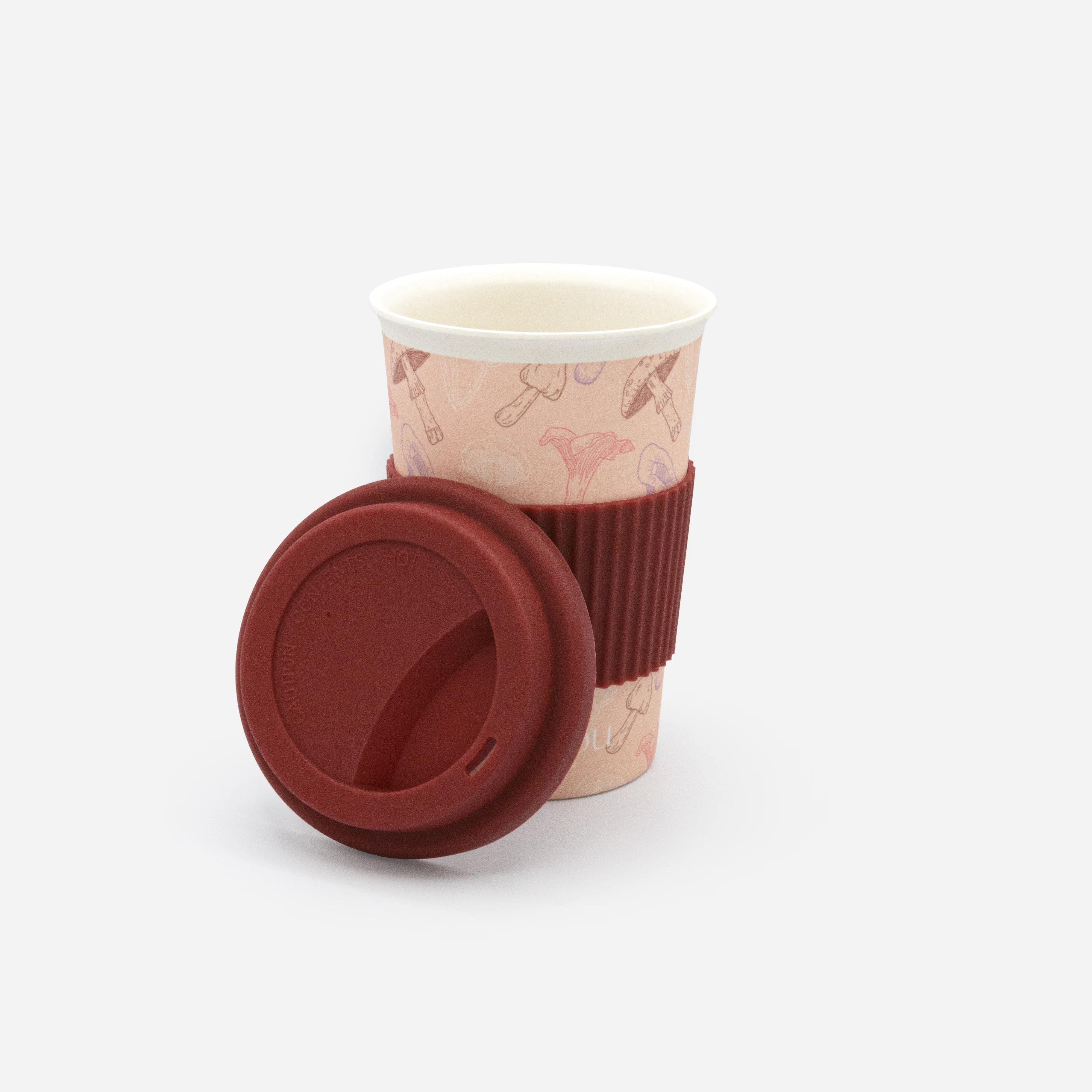 Tasse à café à motif champignons avec manchon et couvercle en silicone - Image 2