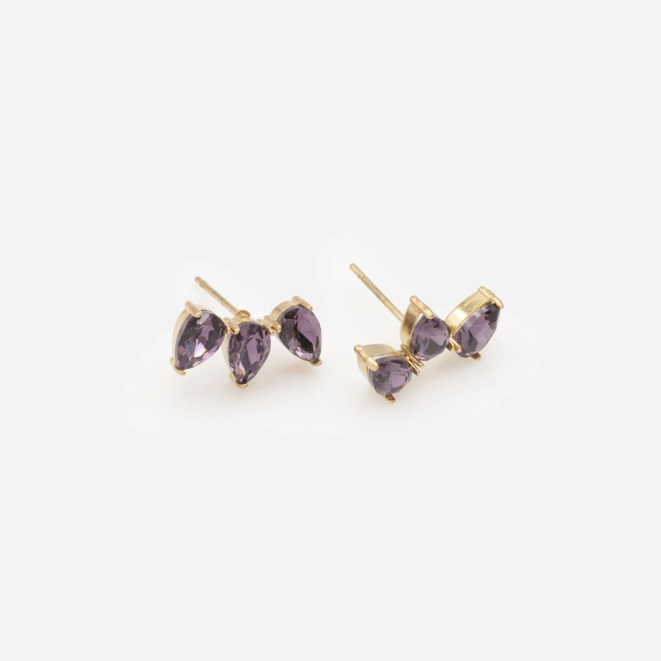 Trio de boucles d'oreilles dorées pierres mauves et perles en acier inoxydable - Image 3