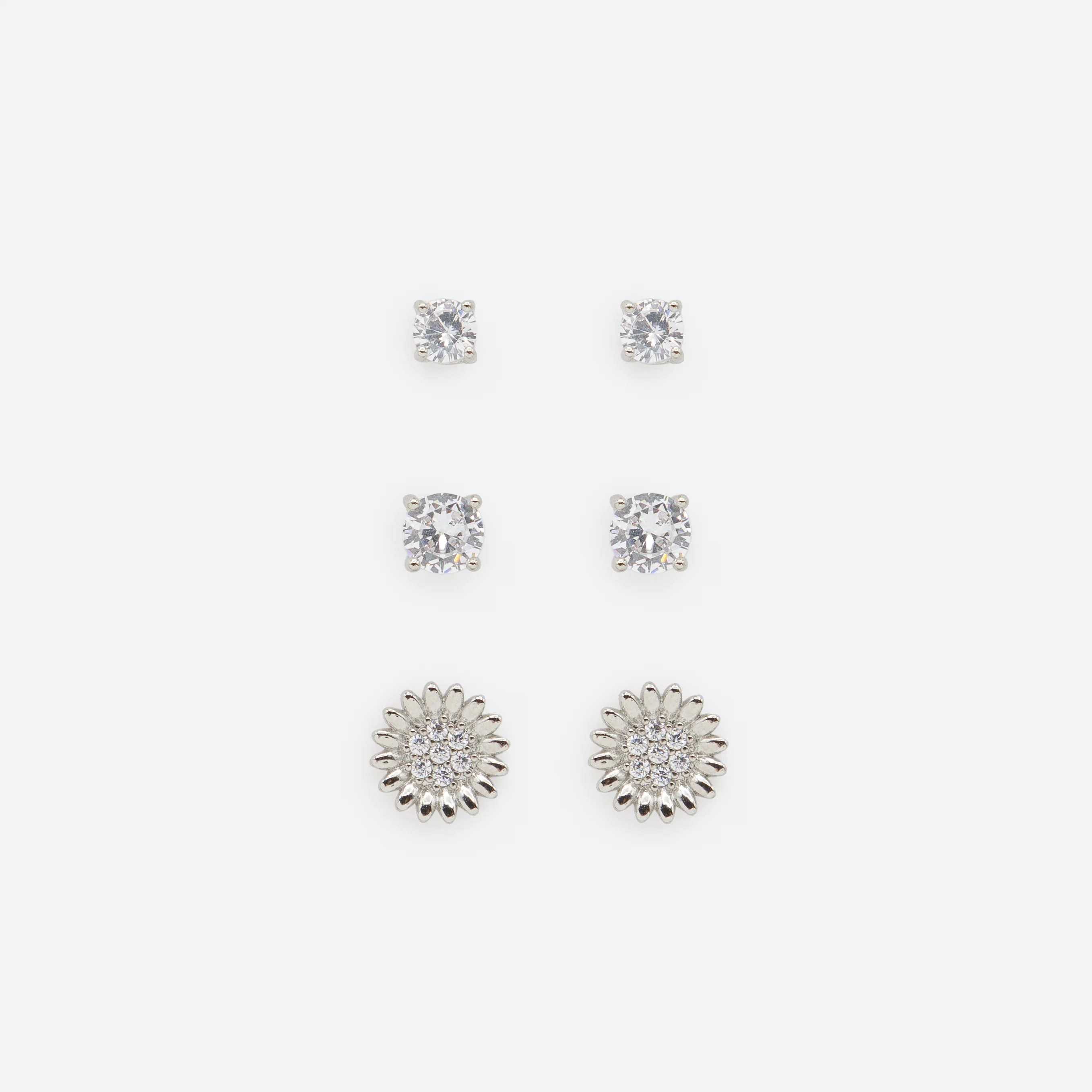 Trio de boucles d'oreilles argentées tournesol et zircons cubiques