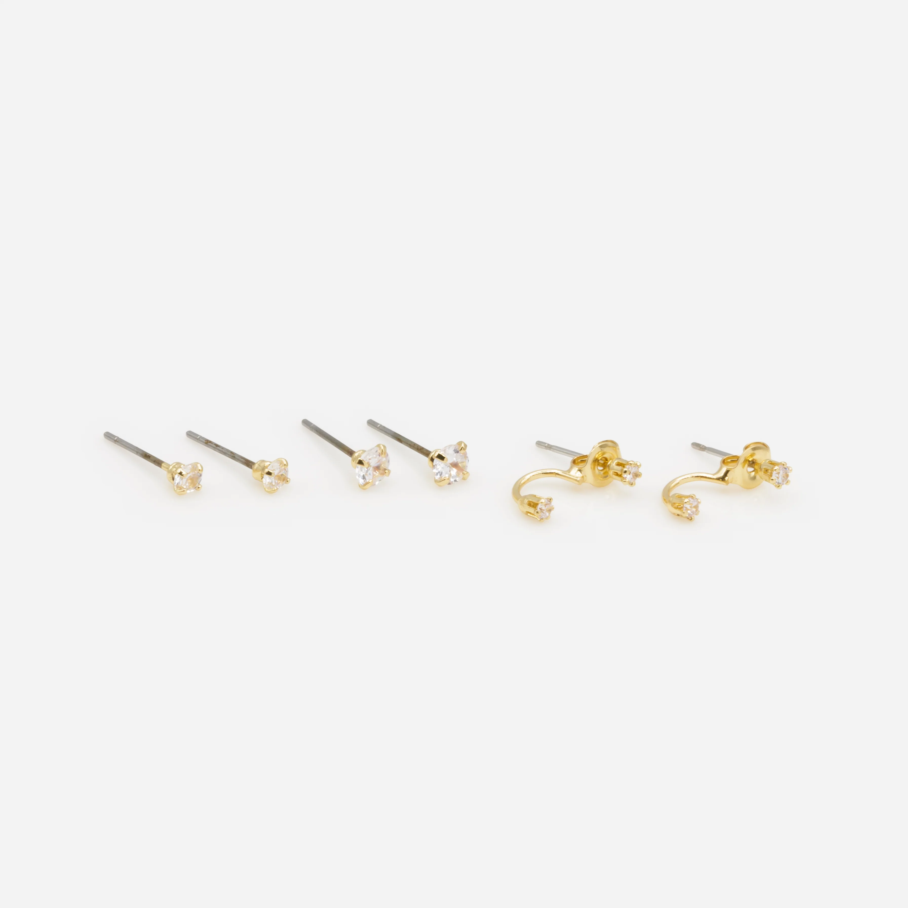 Trio de boucles d'oreilles fixes dorées avec zircons cubiques - Image 2