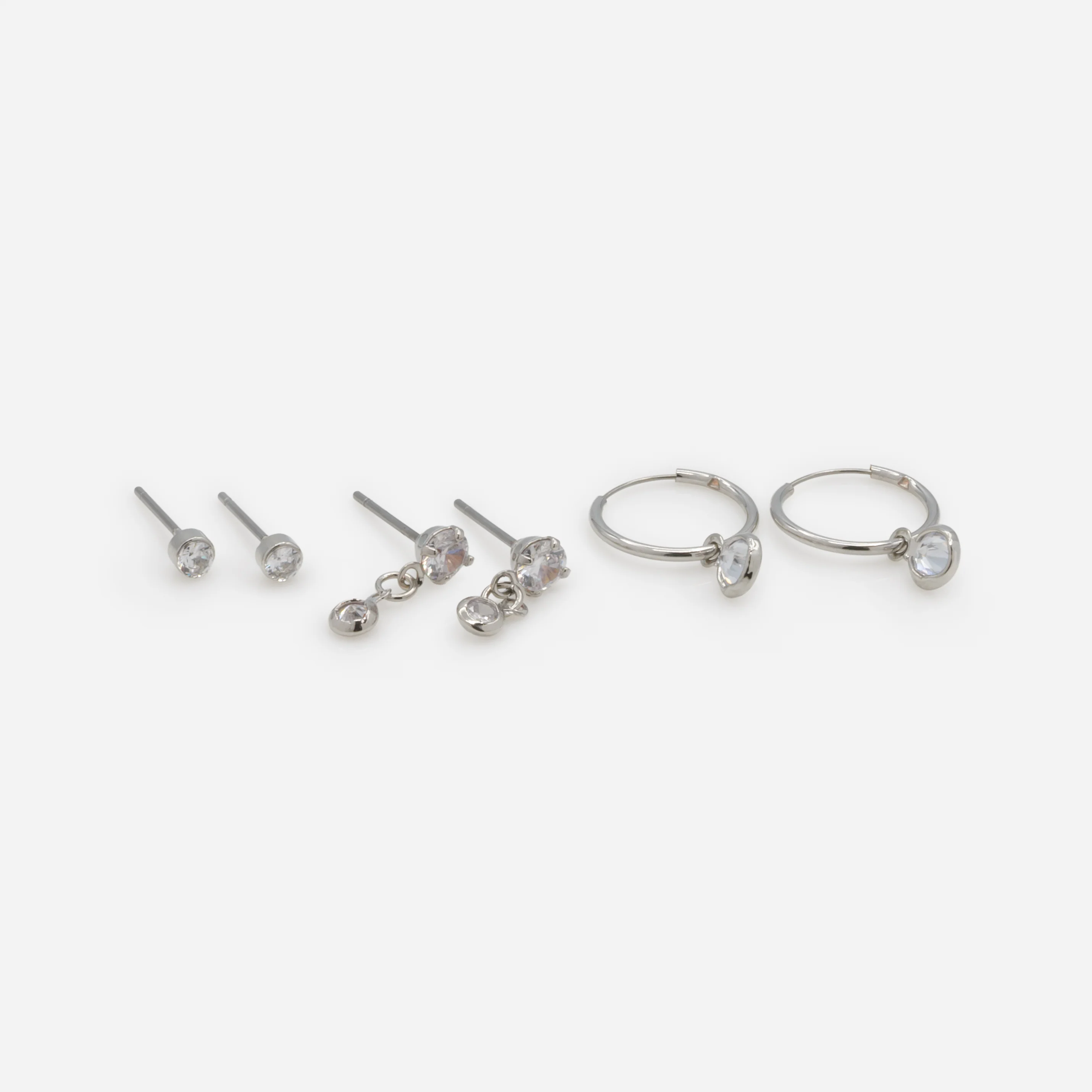Trio de boucles d'oreilles argentées avec zircons cubiques - Image 2
